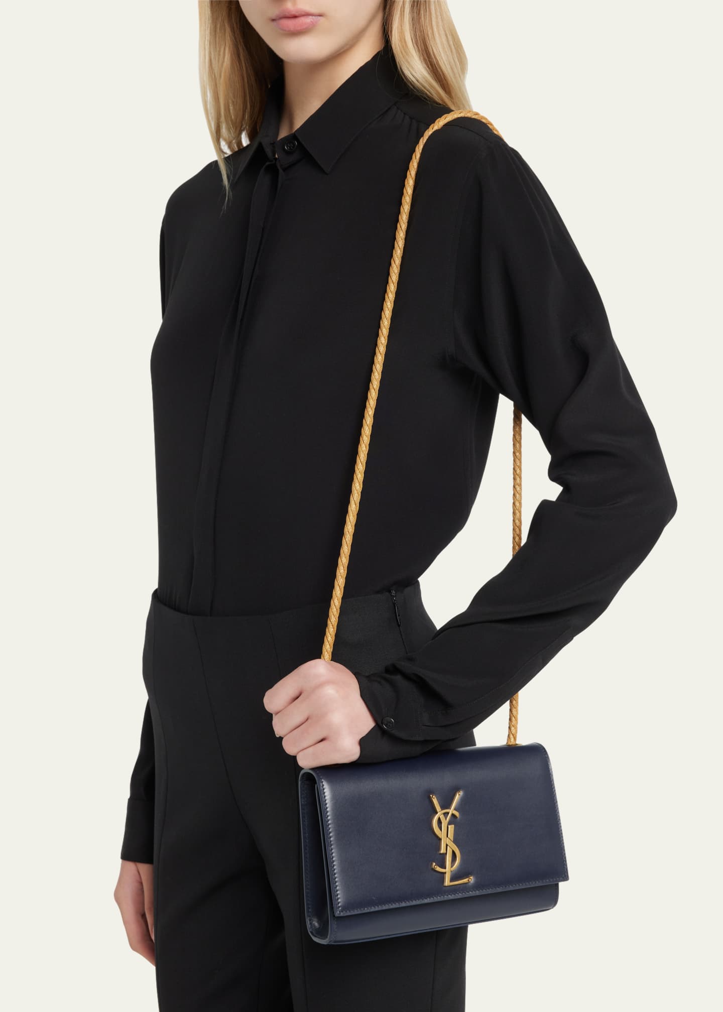Saint Laurent Kate YSL Flap Leather Chain Shoulder Bag Deep Marine