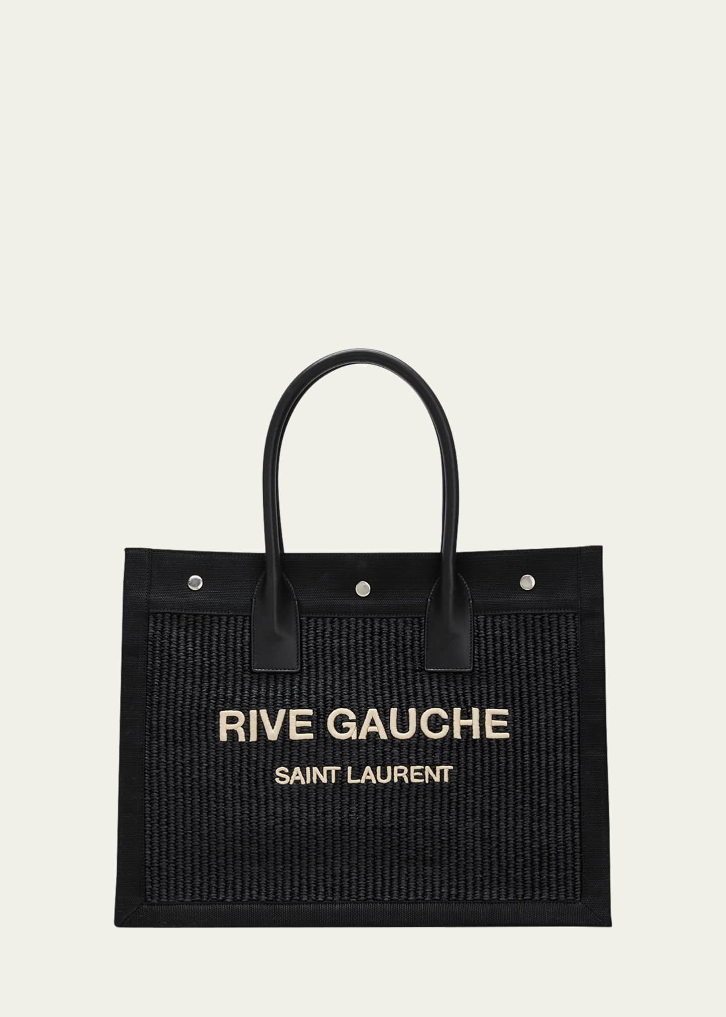 Saint Laurent - Black Raffia & Leather Rive Gauche Small Tote Bag