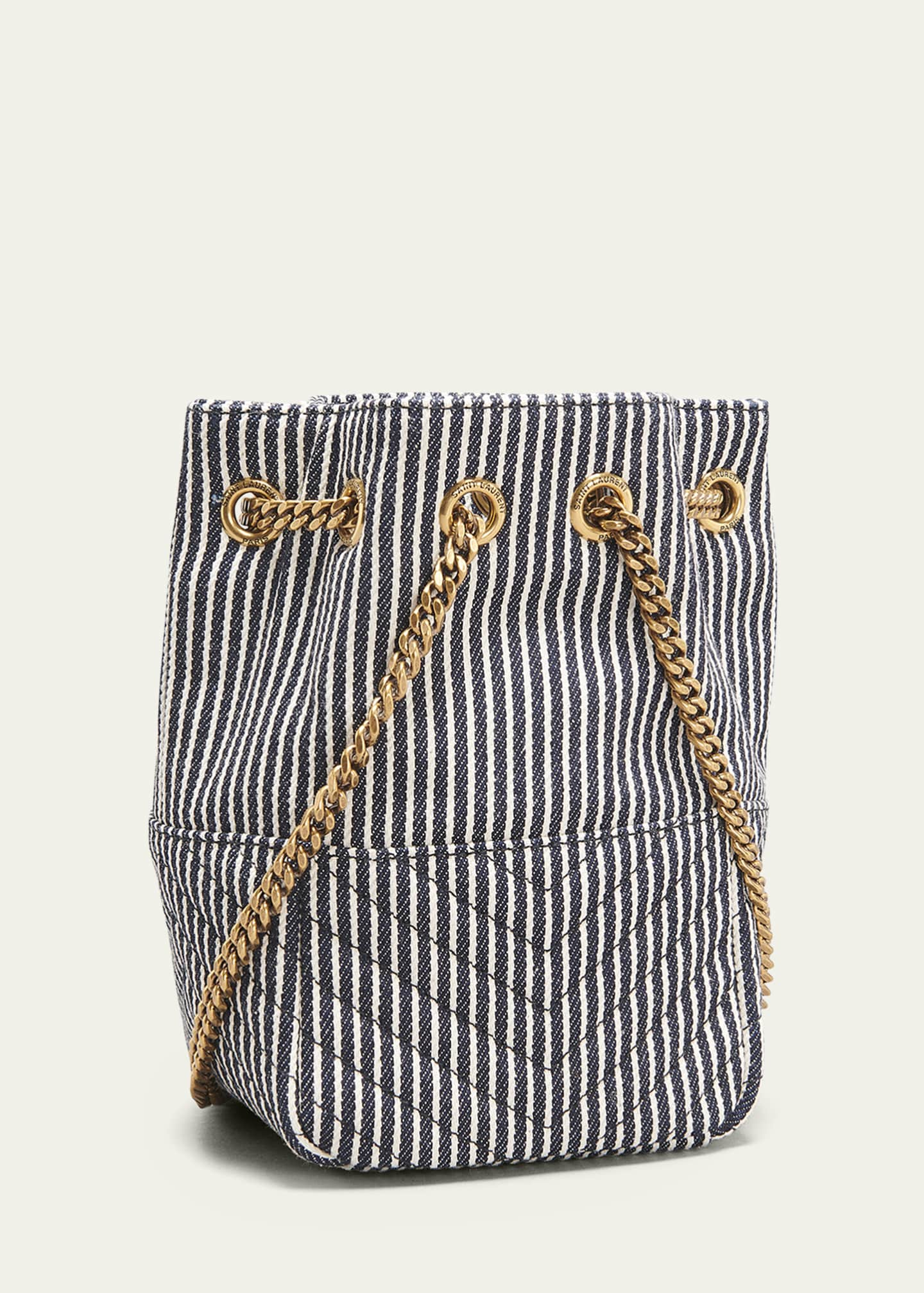 Joe Mini Striped Denim Bucket Bag in Blue - Saint Laurent