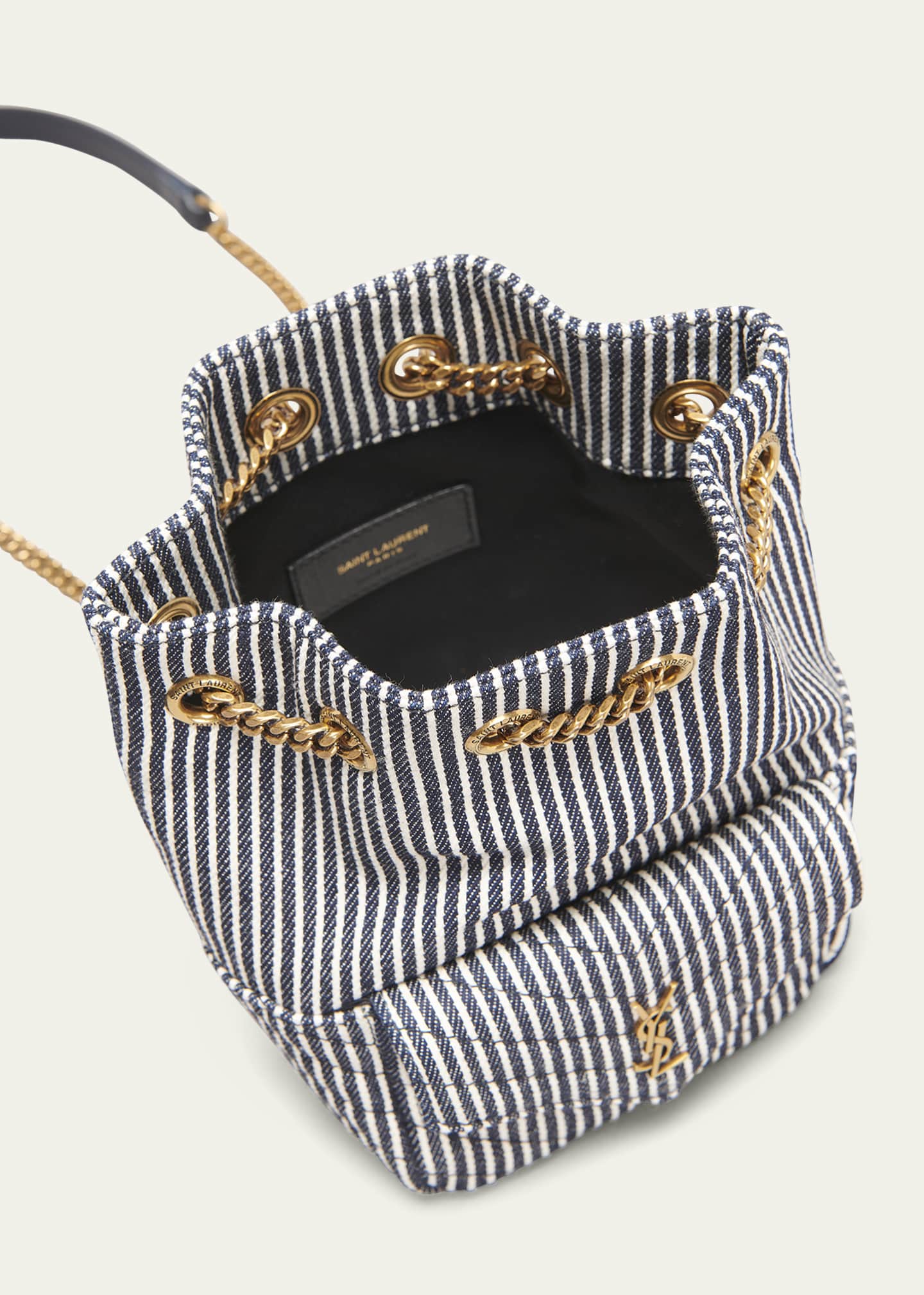 Saint Laurent Mini Ysl Striped Denim Bucket Bag