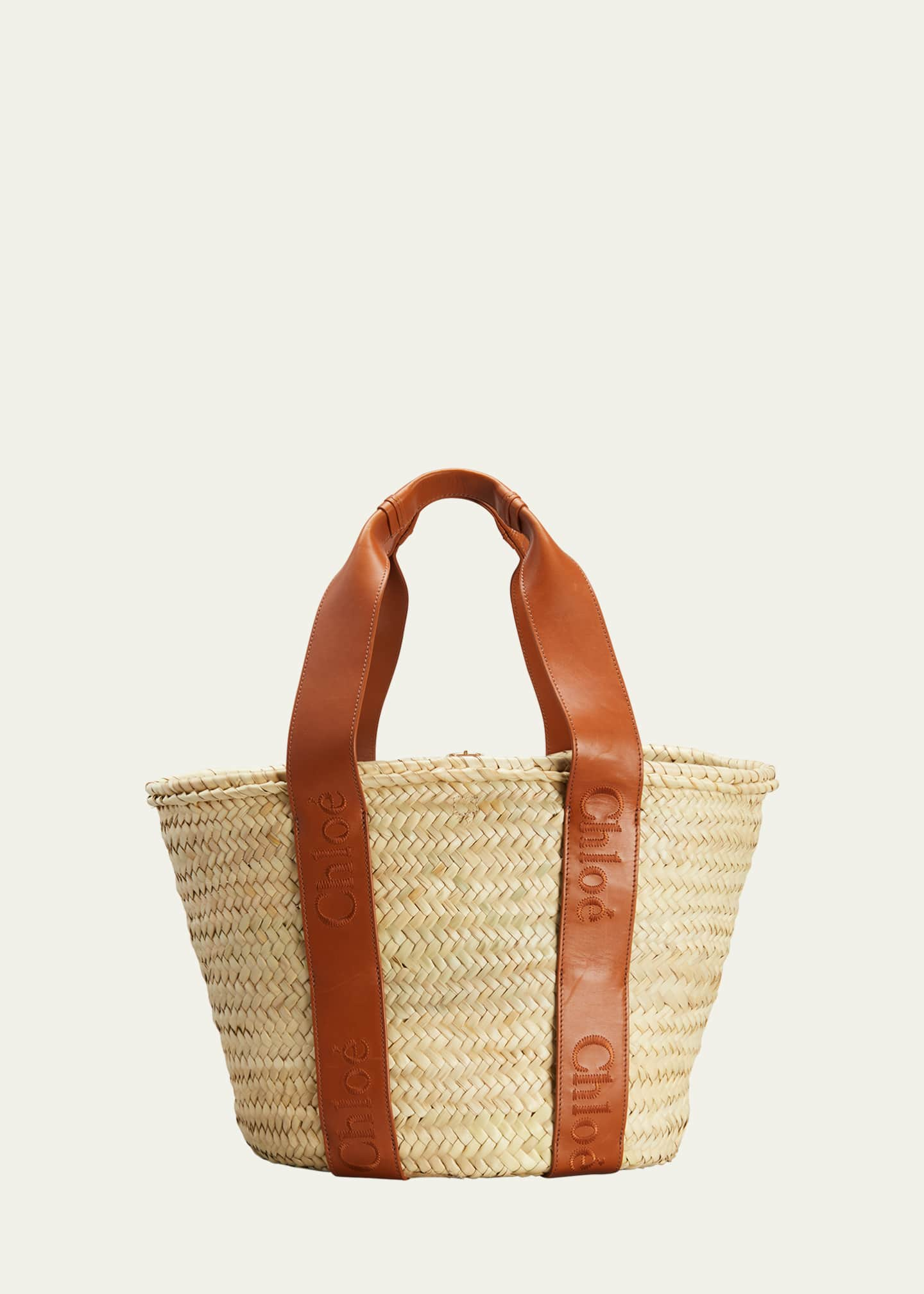 Chloe Sense Medium Raffia & Leather Tote Bag - Bergdorf Goodman