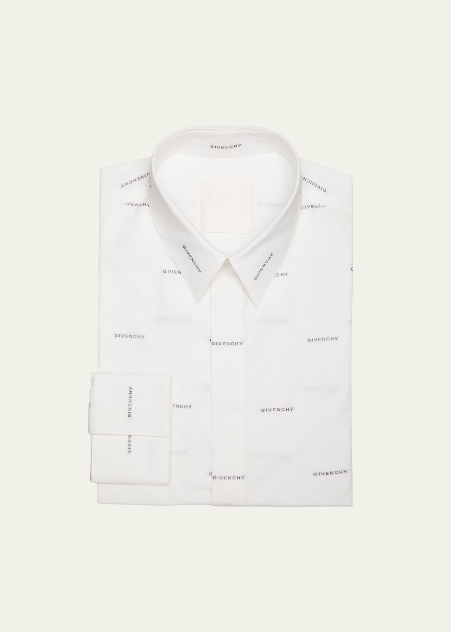 Givenchy Men's Allover Embroidered Logo Dress Shirt - Bergdorf Goodman