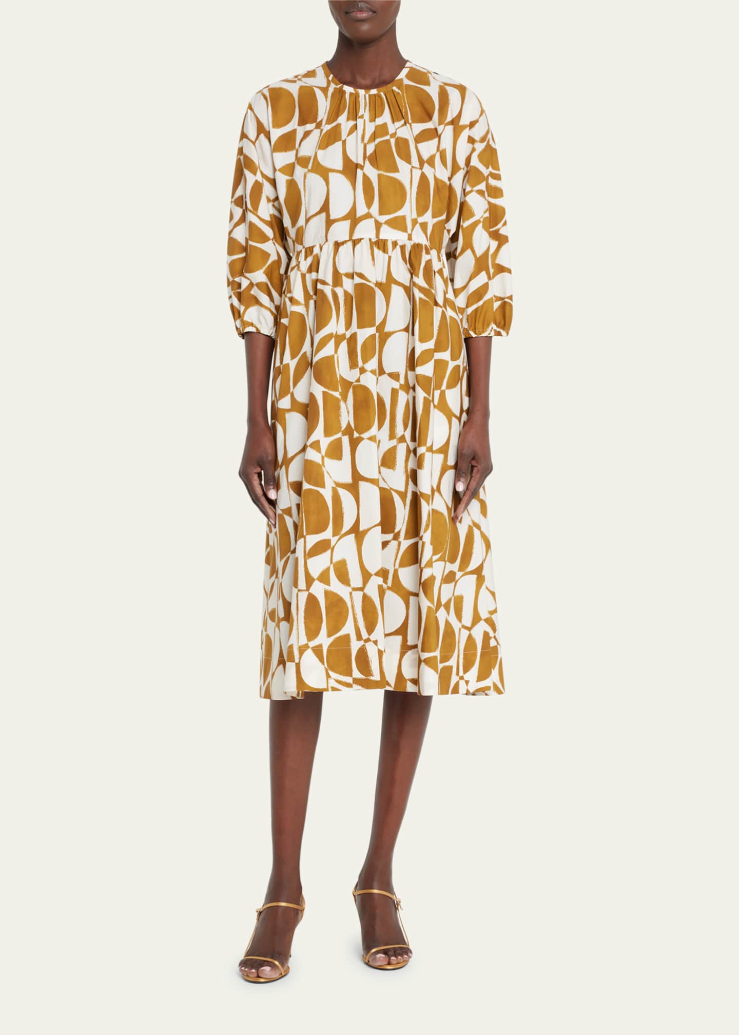 Max Mara Adatti Abstract-Print Blouson-Sleeve Midi Dress - Bergdorf Goodman