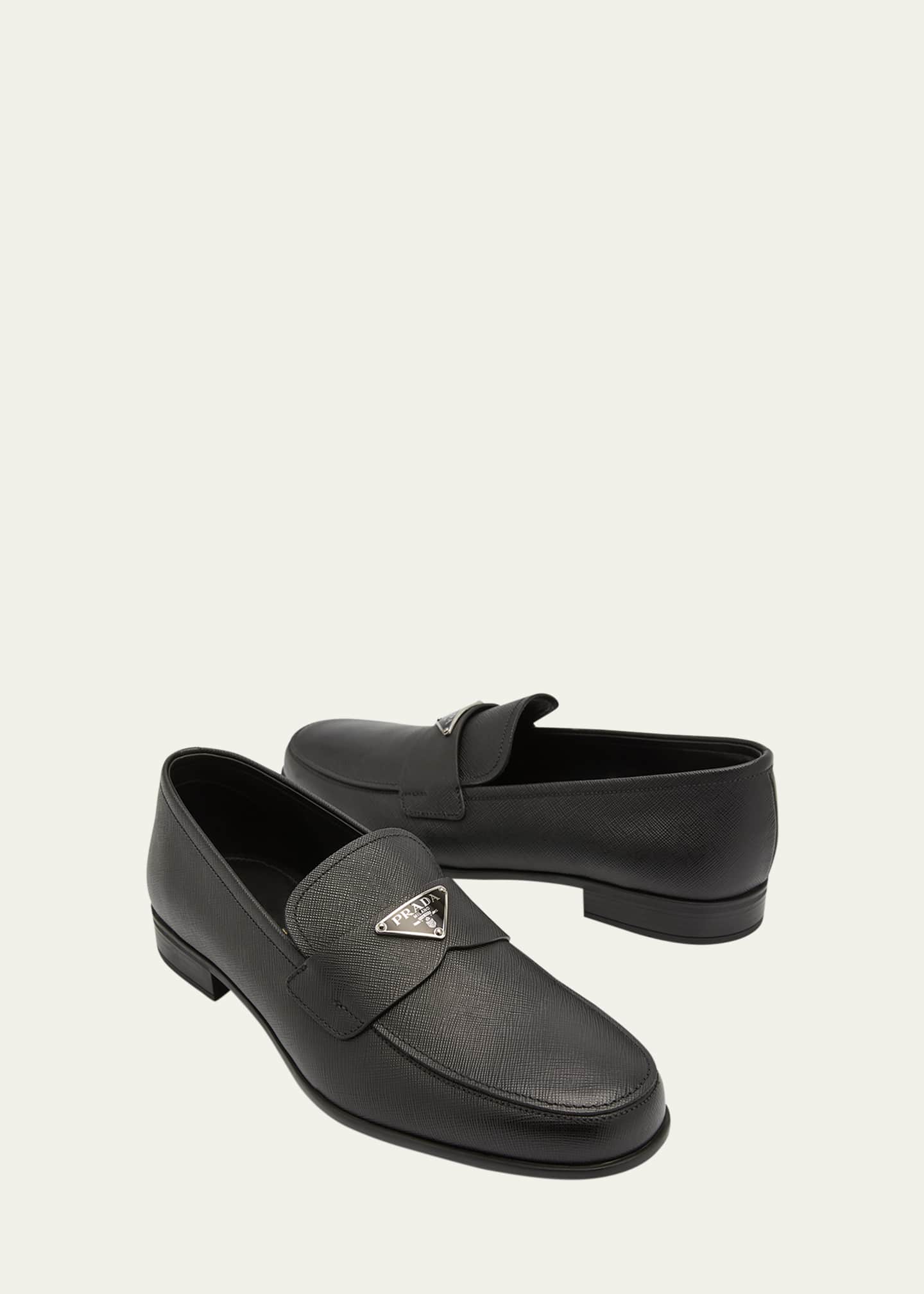 Prada Men's Triangle Logo Saffiano Leather Loafers Image 5 of 5