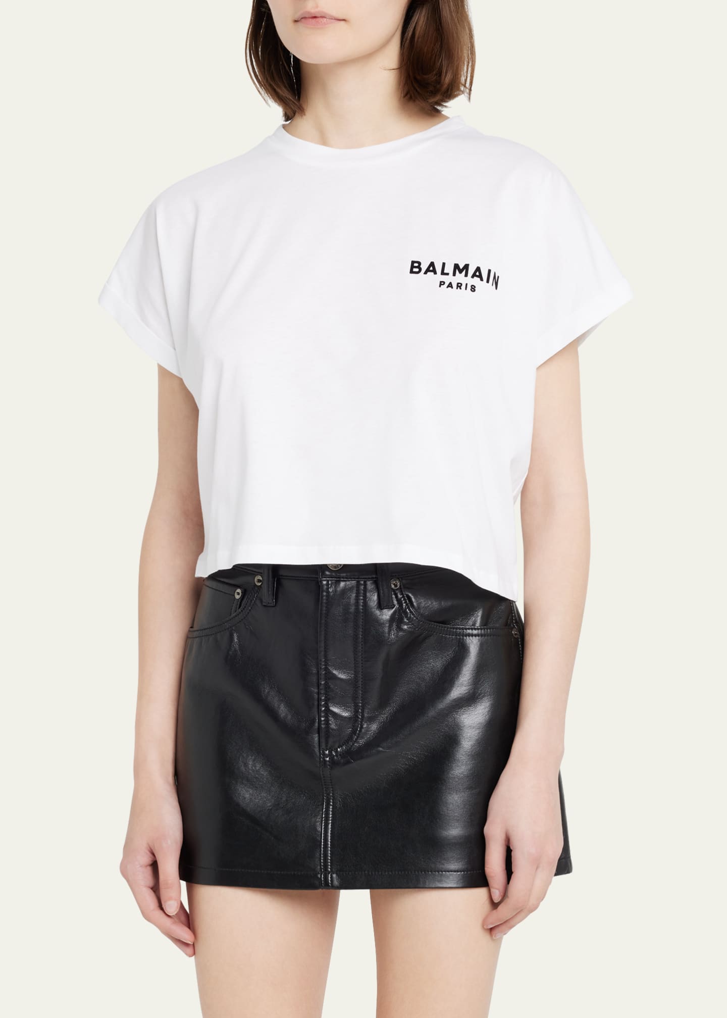 Balmain Small Logo Short-Sleeve Crop T-Shirt