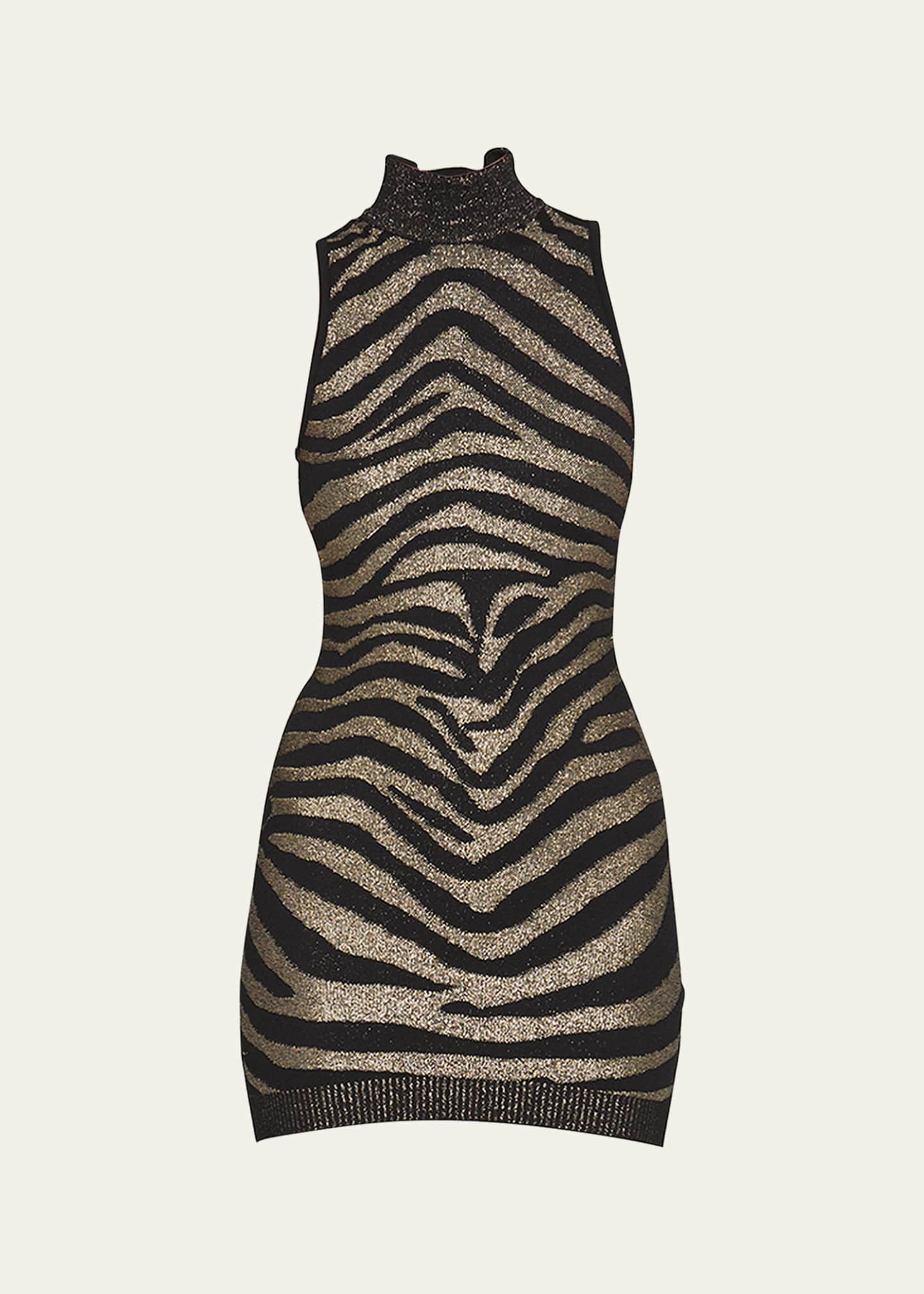 Balmain Golden Zebra Printed Knit Mini Dress Bergdorf Goodman