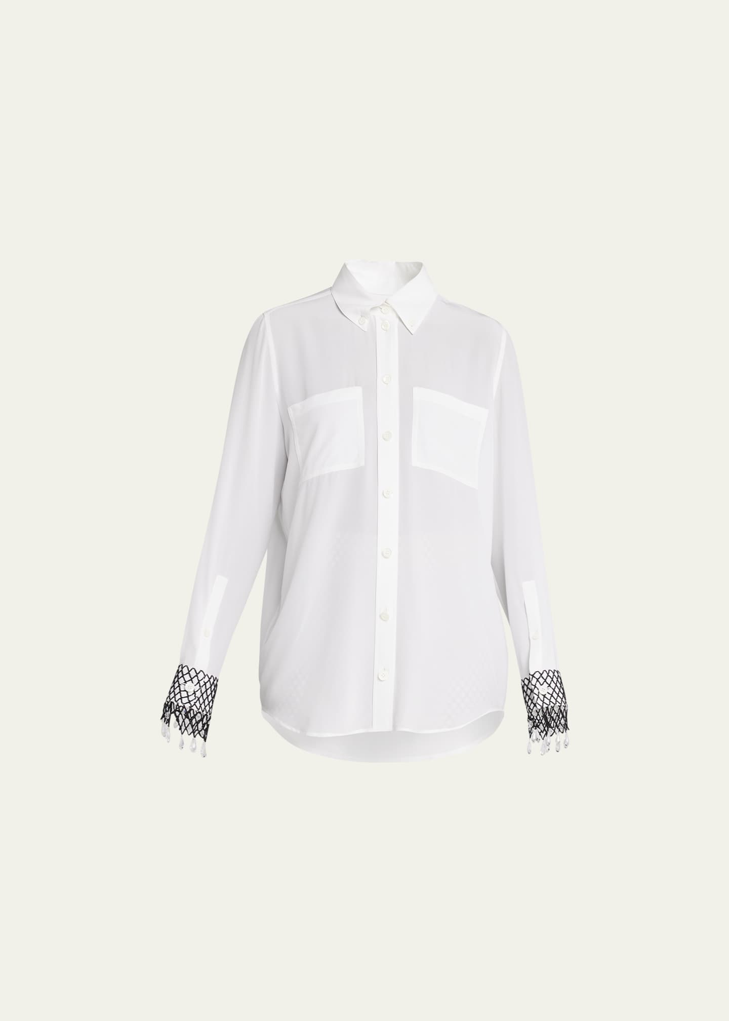 Burberry Paola Button-Front Shirt w/ Cuff Detail - Bergdorf Goodman