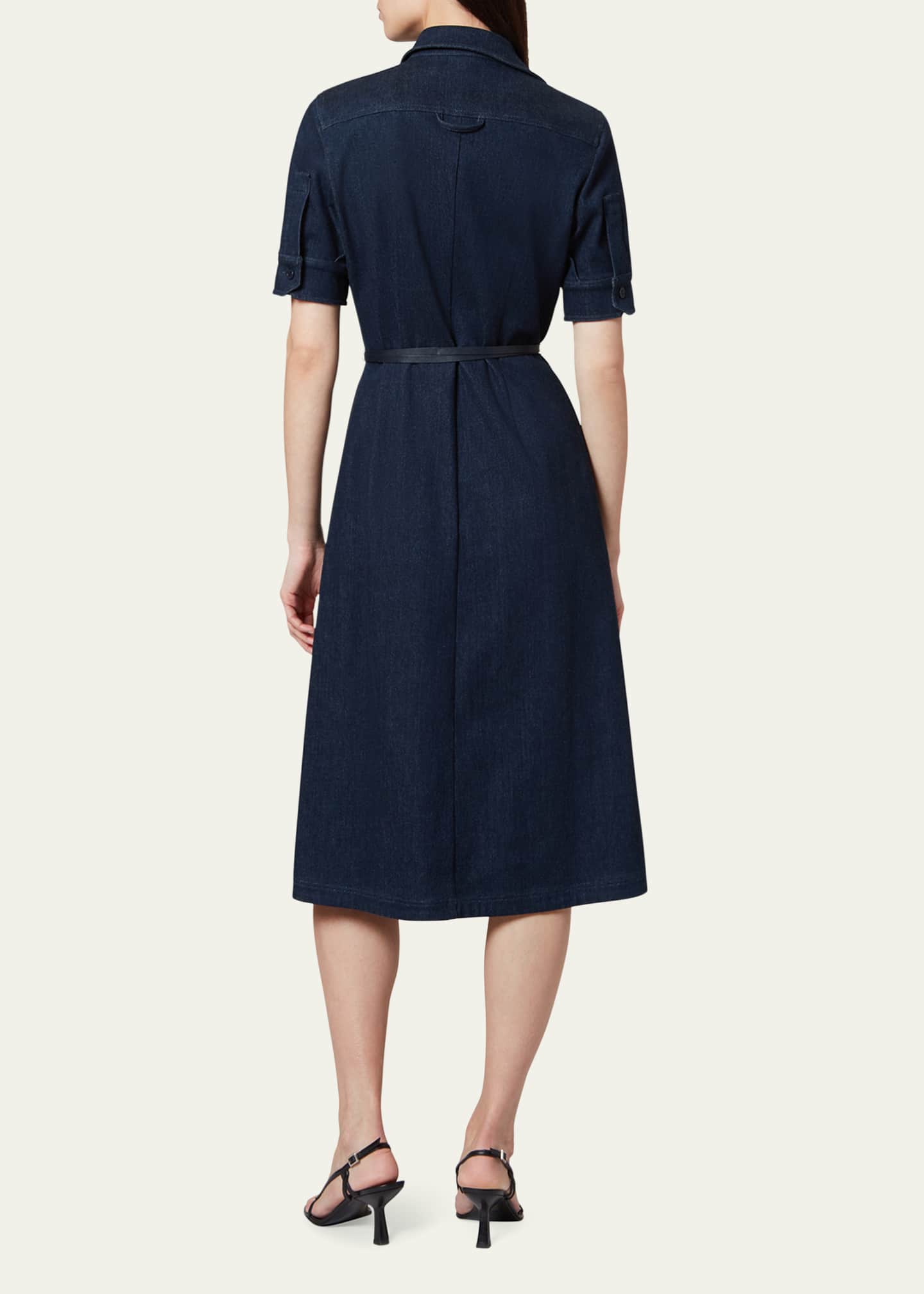 Altuzarra Kieran Denim Leather Belted Midi Dress Image 3 of 5
