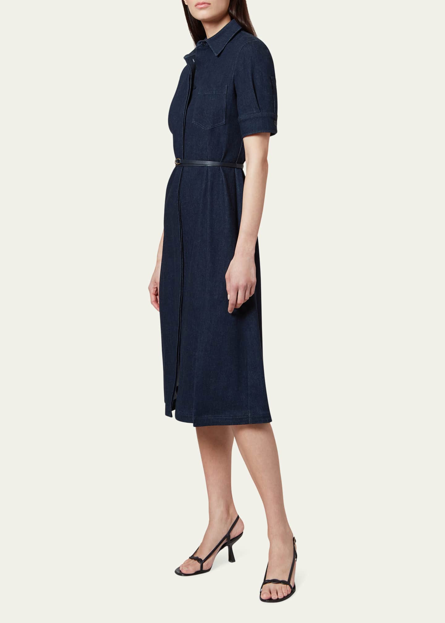 Altuzarra Kieran Denim Leather Belted Midi Dress Image 4 of 5