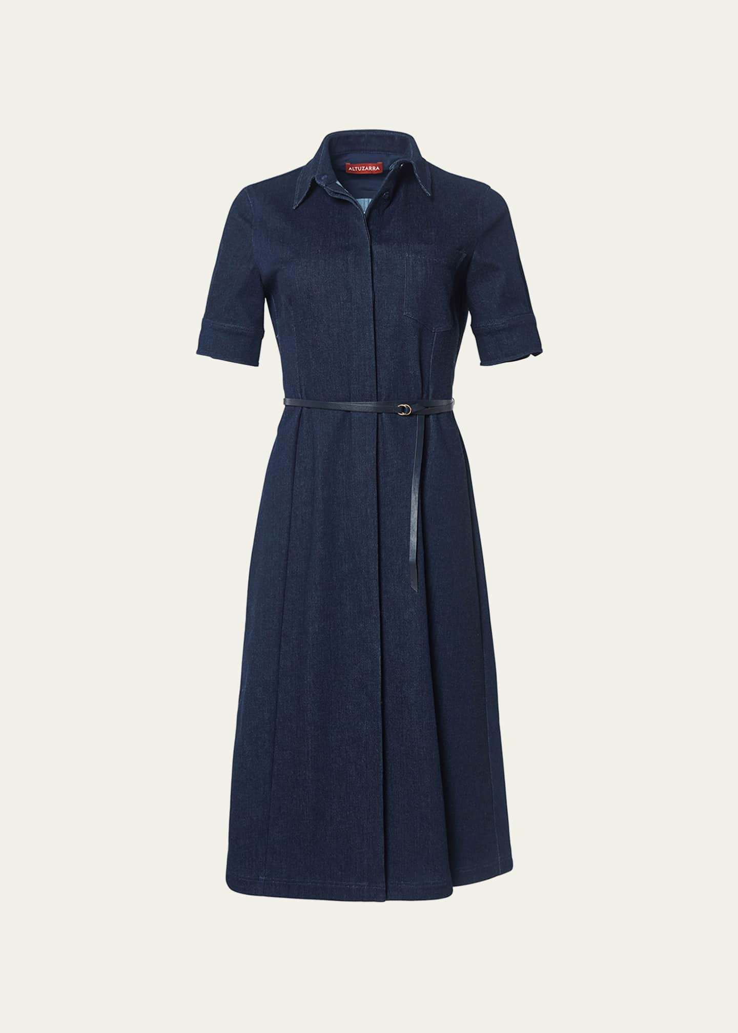 Altuzarra Kieran Denim Leather Belted Midi Dress - Bergdorf