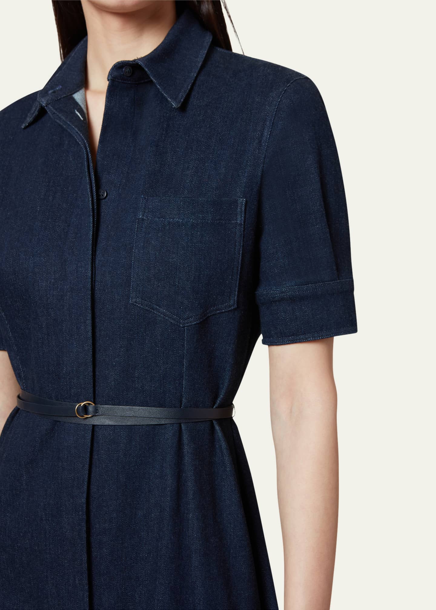 Altuzarra Kieran Denim Leather Belted Midi Dress Image 5 of 5