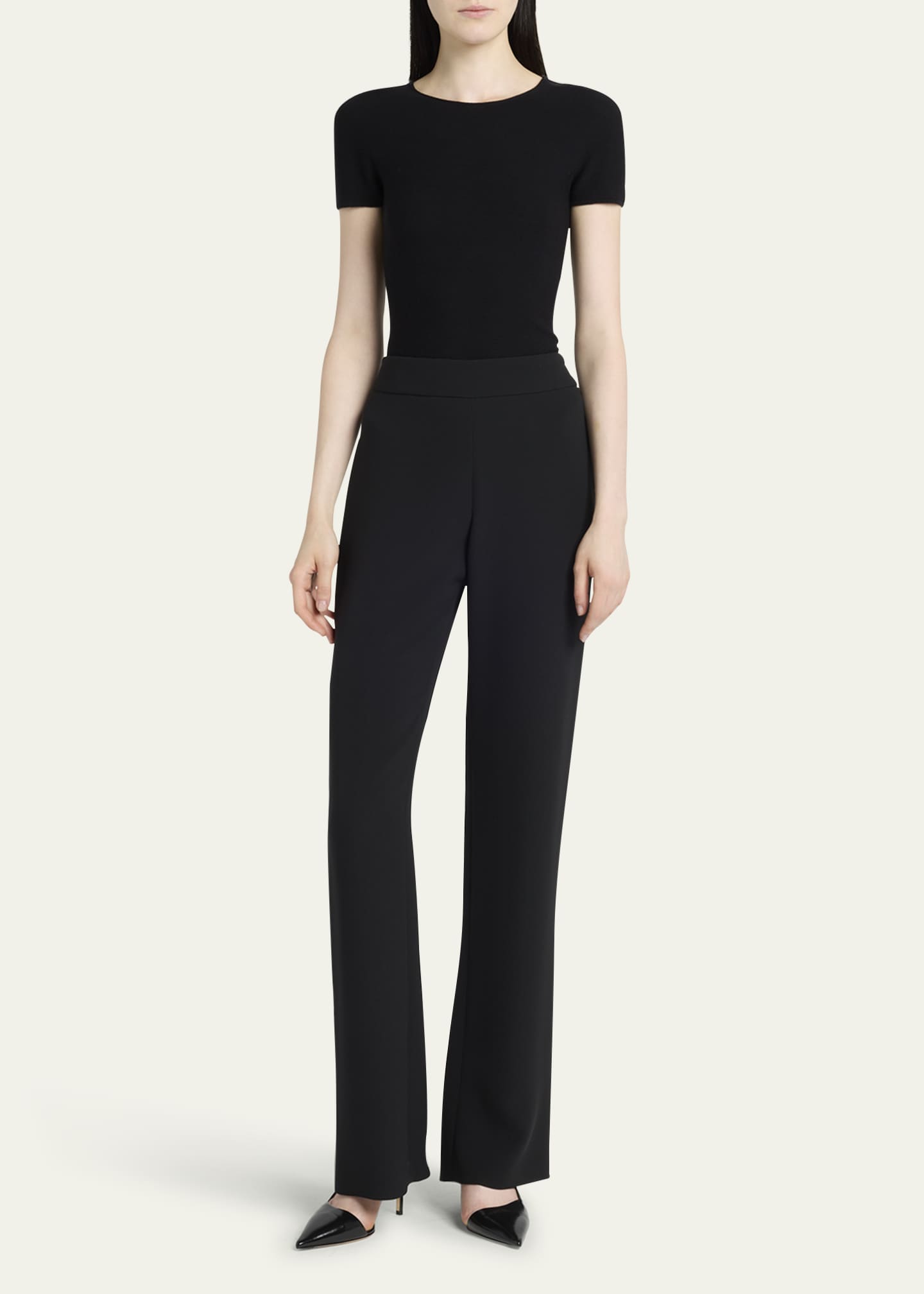 Giorgio Armani Black Cady Straight-Leg Pants Image 2 of 5