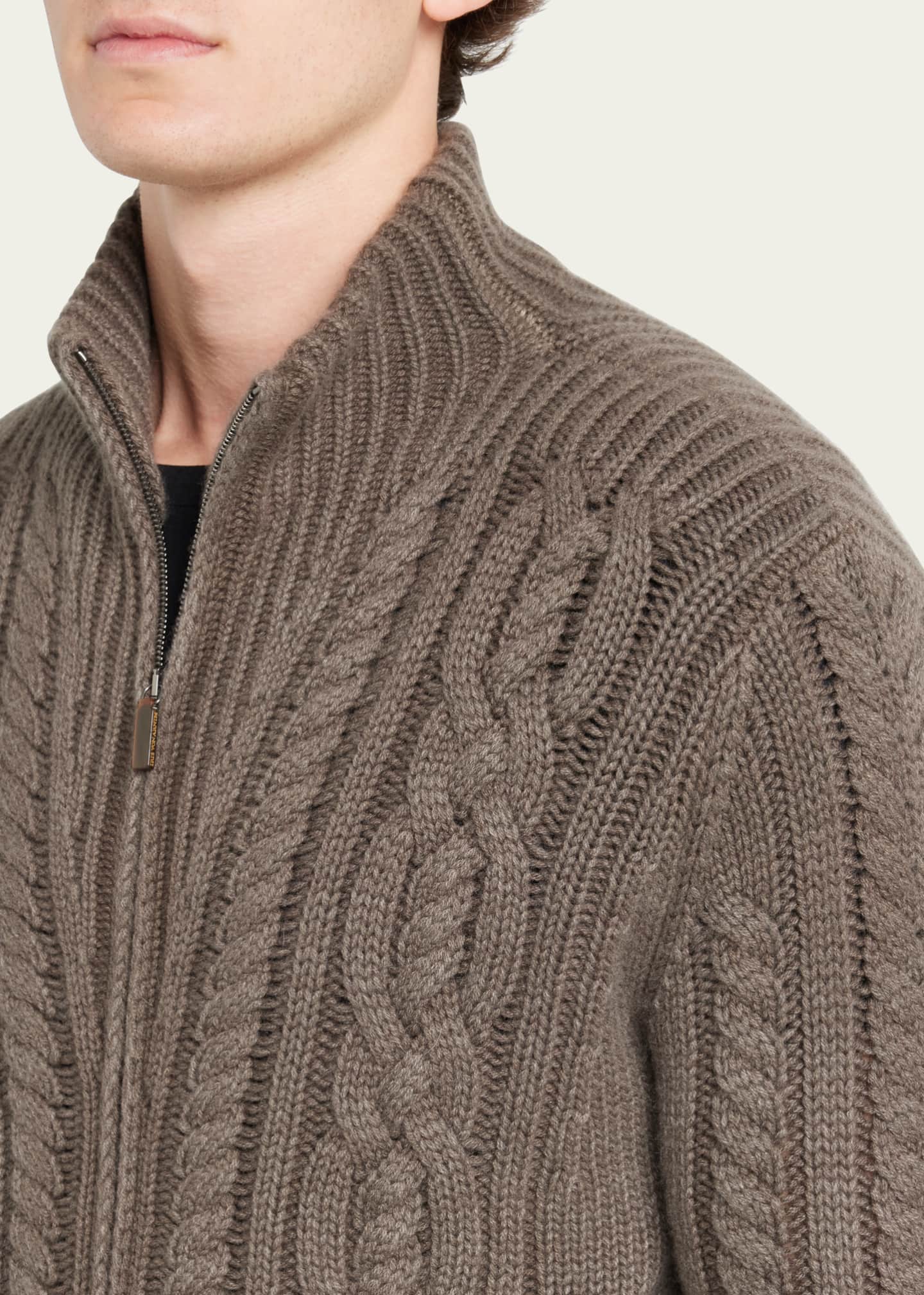 Iris Von Arnim Men's CableKnit Zip Sweater Bergdorf Goodman