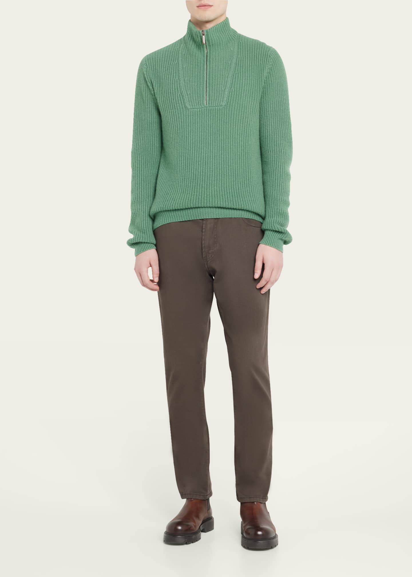 Iris Von Arnim Men's Half-Zip Ribbed Cashmere Sweater - Bergdorf Goodman