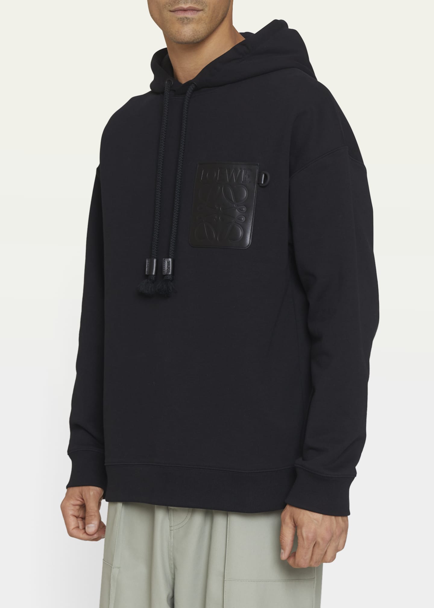 Loewe Men s Terry Hoodie w Leather Anagram Patch Bergdorf Goodman