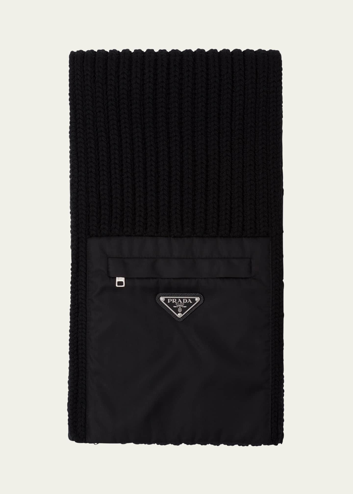 Prada Men's Ribbed Wool Scarf with Nylon Pocket