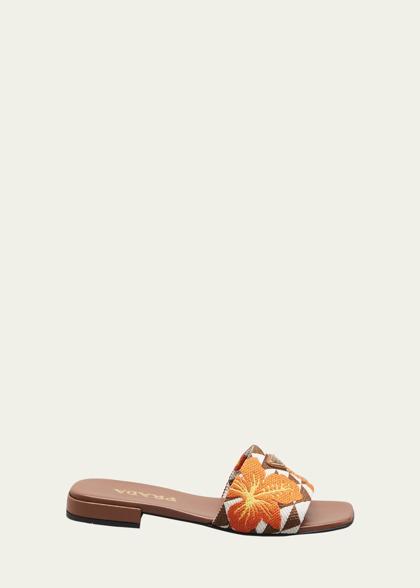 Prada Triangolo Ibiscus Flat Slide Sandals - Bergdorf Goodman