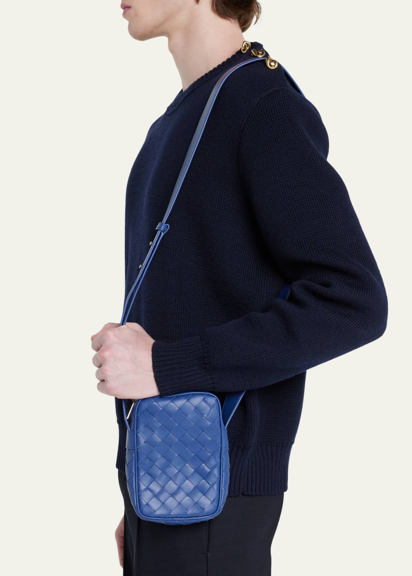 Bottega Veneta - Men - Intrecciato Leather Messenger Bag Blue