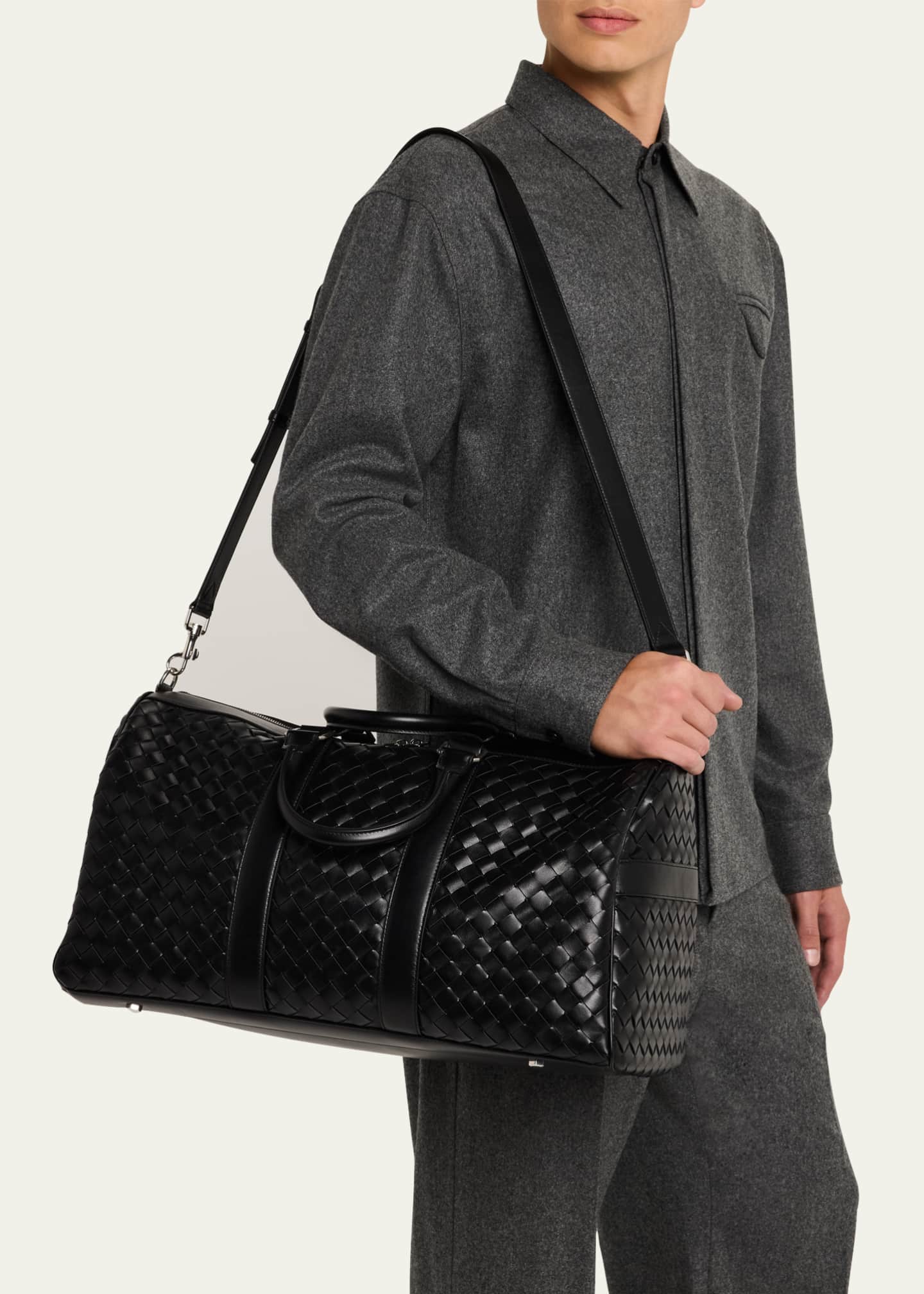 Bottega Veneta Men's Medium Intrecciato Leather Duffel Bag Image 2 of 5