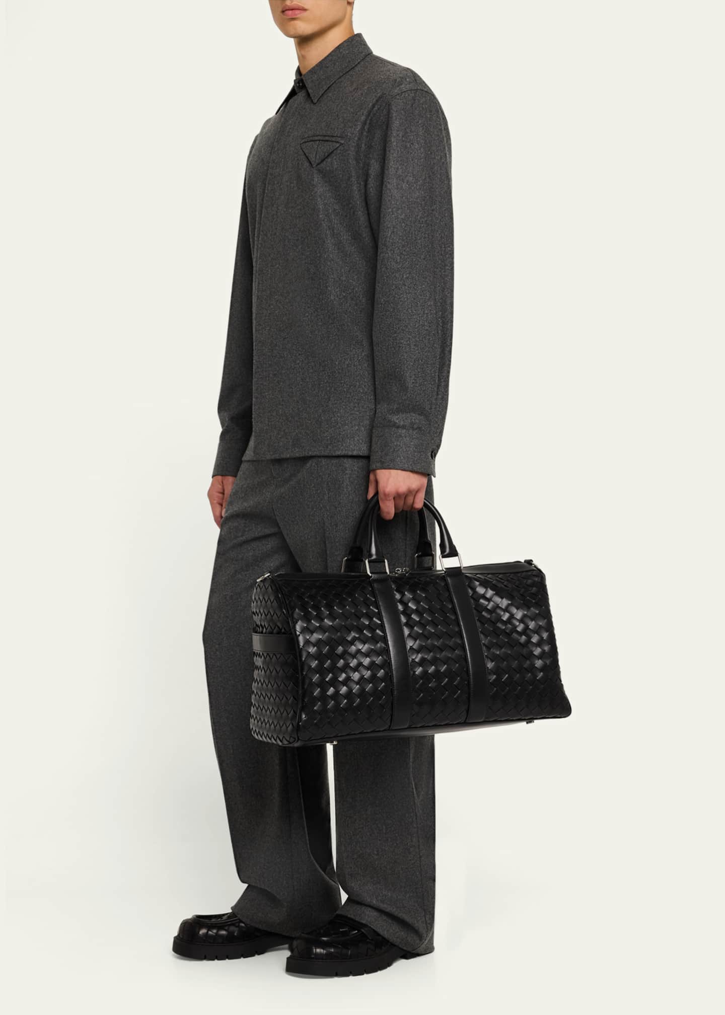 Bottega Veneta Men's Medium Intrecciato Leather Duffel Bag Image 5 of 5