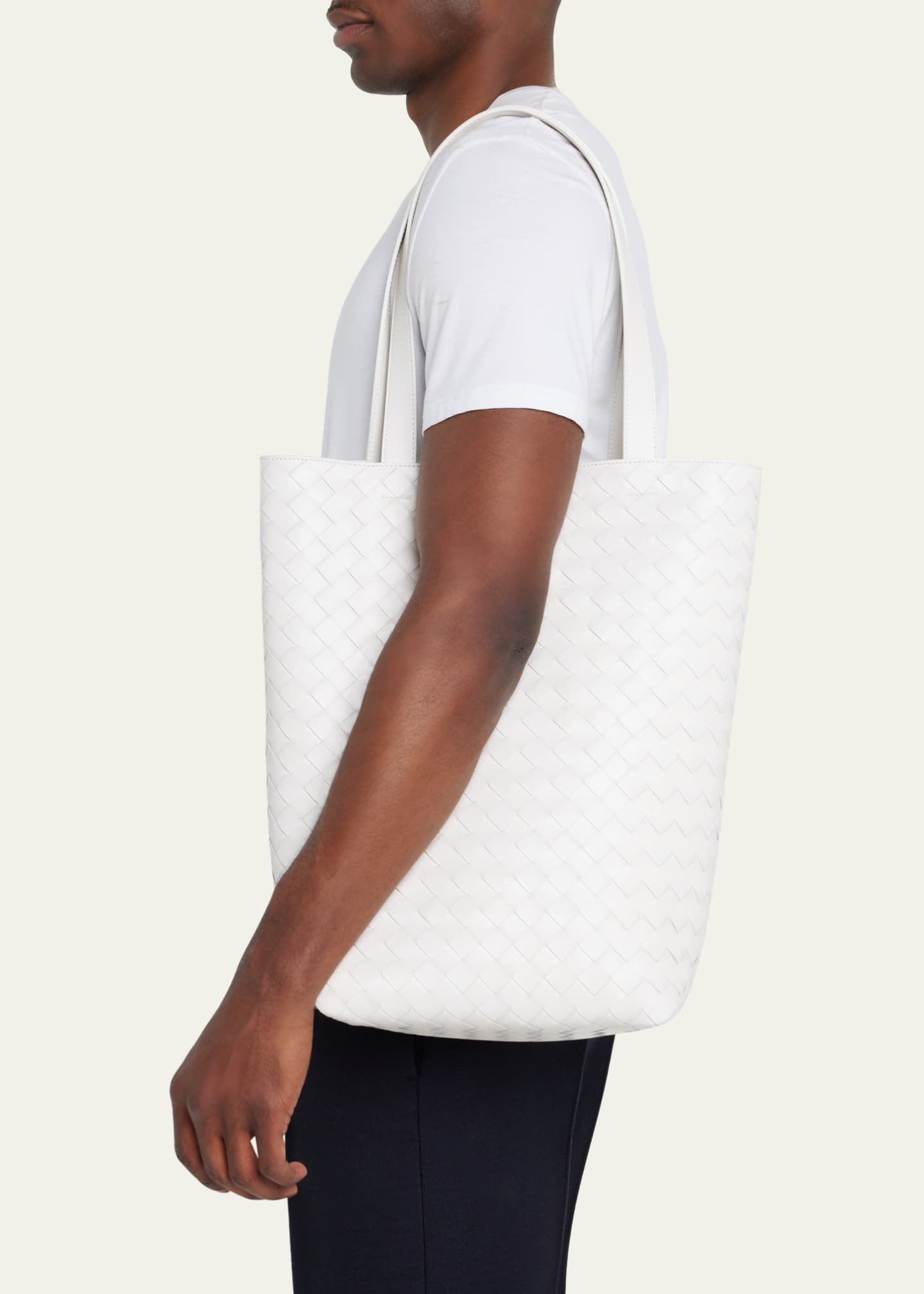 Bottega Veneta Men's Small Intrecciato Tote Bag - White - Totes