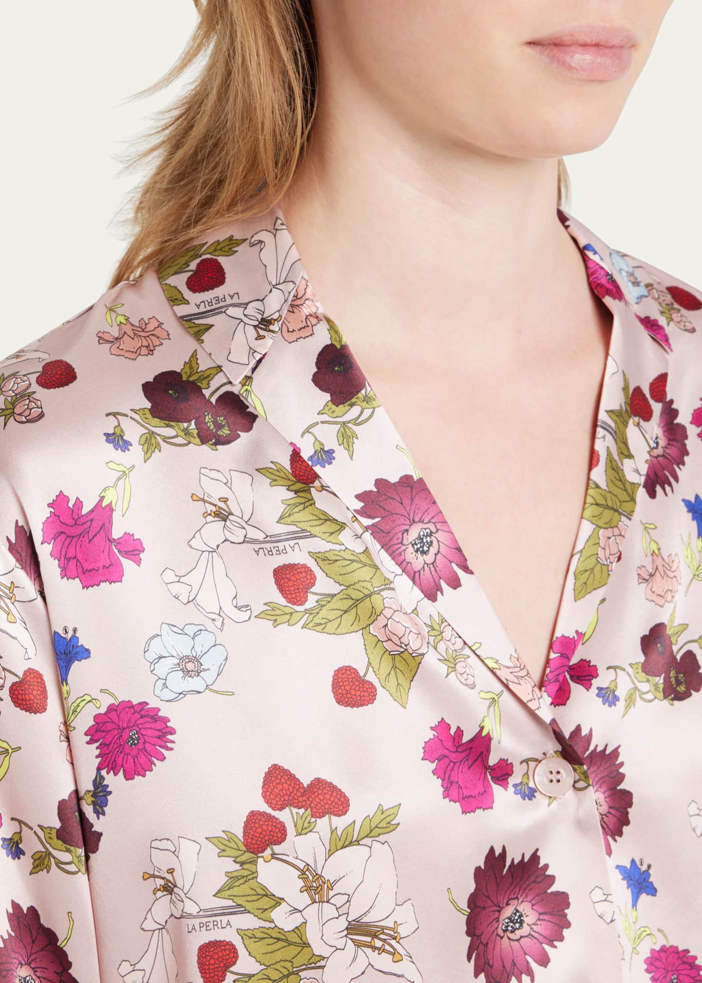 La Perla Floral-Print Silk Pajama Set - Bergdorf Goodman