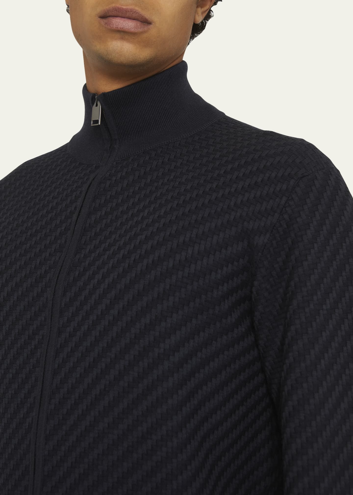 Brioni Men s Basketweave Stitch Full Zip Sweater Bergdorf Goodman