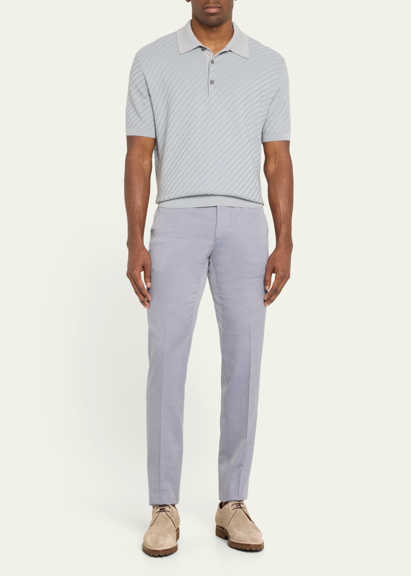 Brioni Men's Basketweave Stitch Polo Sweater Image 2 of 5
