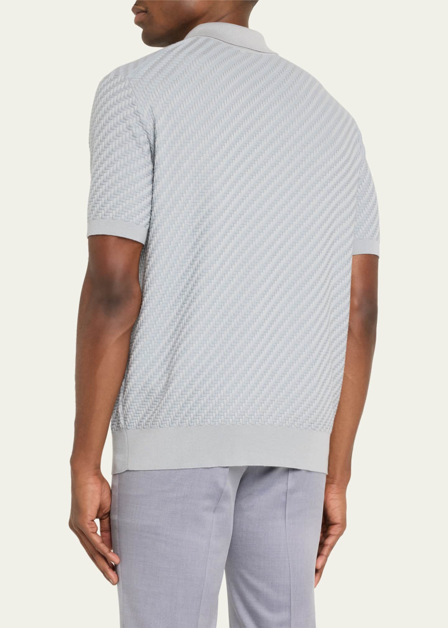 Brioni Men's Basketweave Stitch Polo Sweater Image 3 of 5