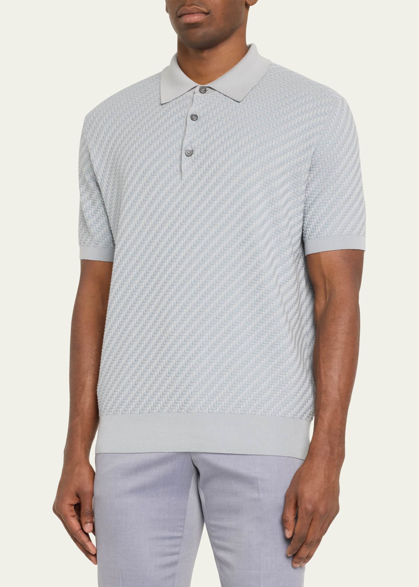 Brioni Men's Basketweave Stitch Polo Sweater Image 4 of 5