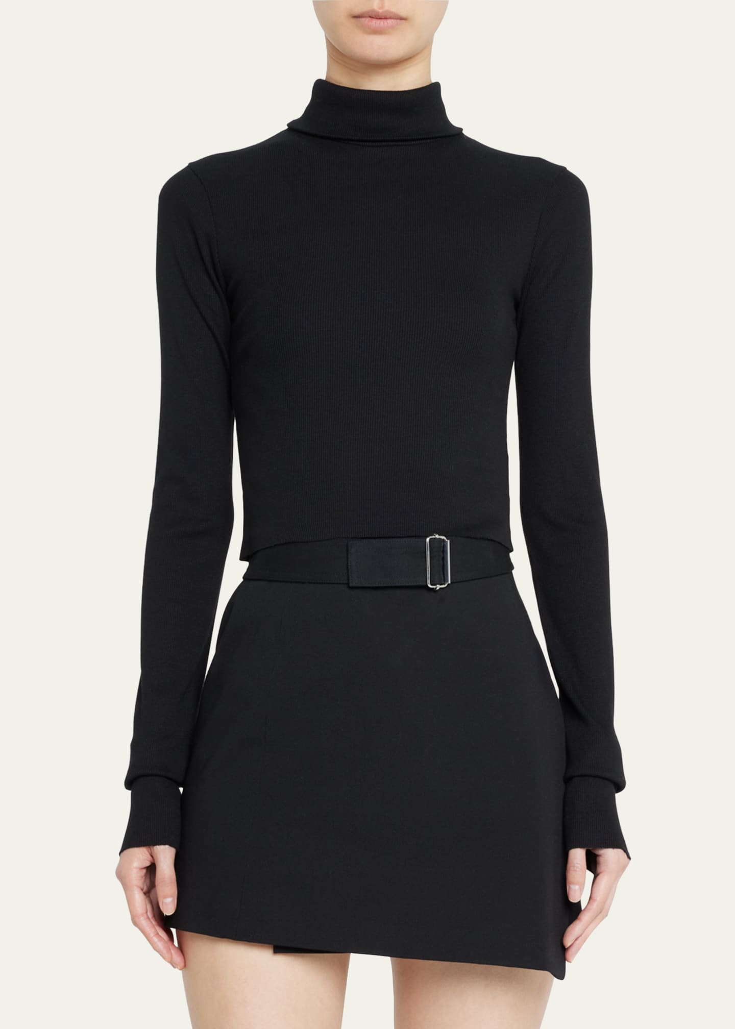 Cropped Fitted Turtleneck Top - Thumbnail 4