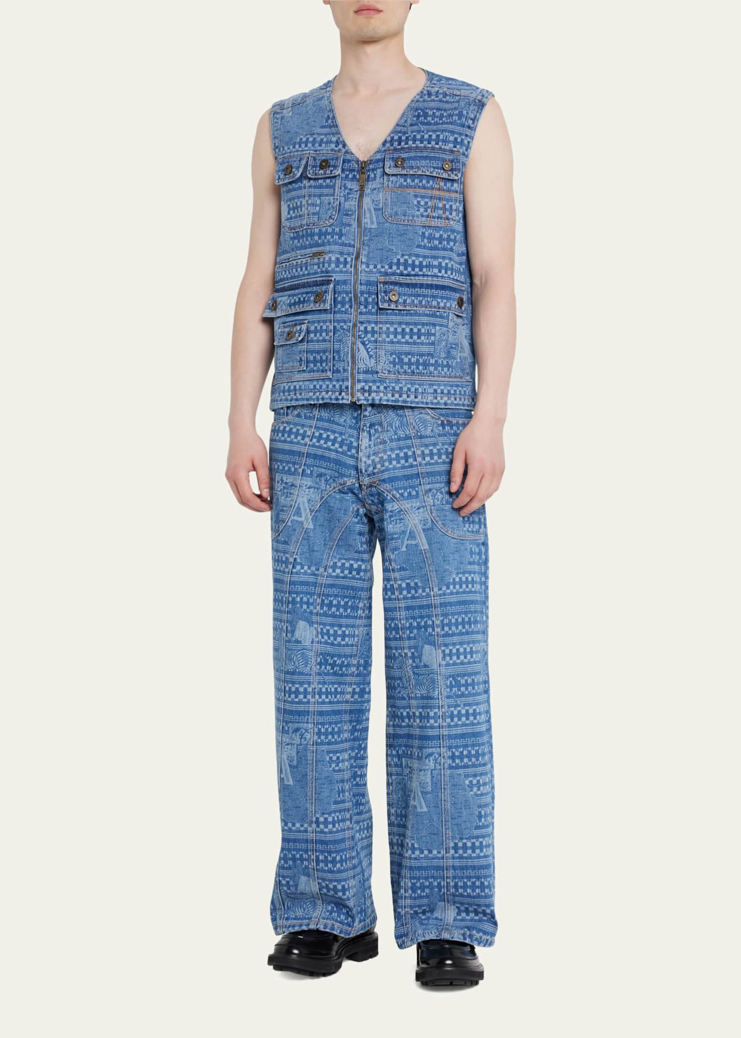 Ahluwalia Men's Printed Denim Wide Leg Jeans Bergdorf Goodman
