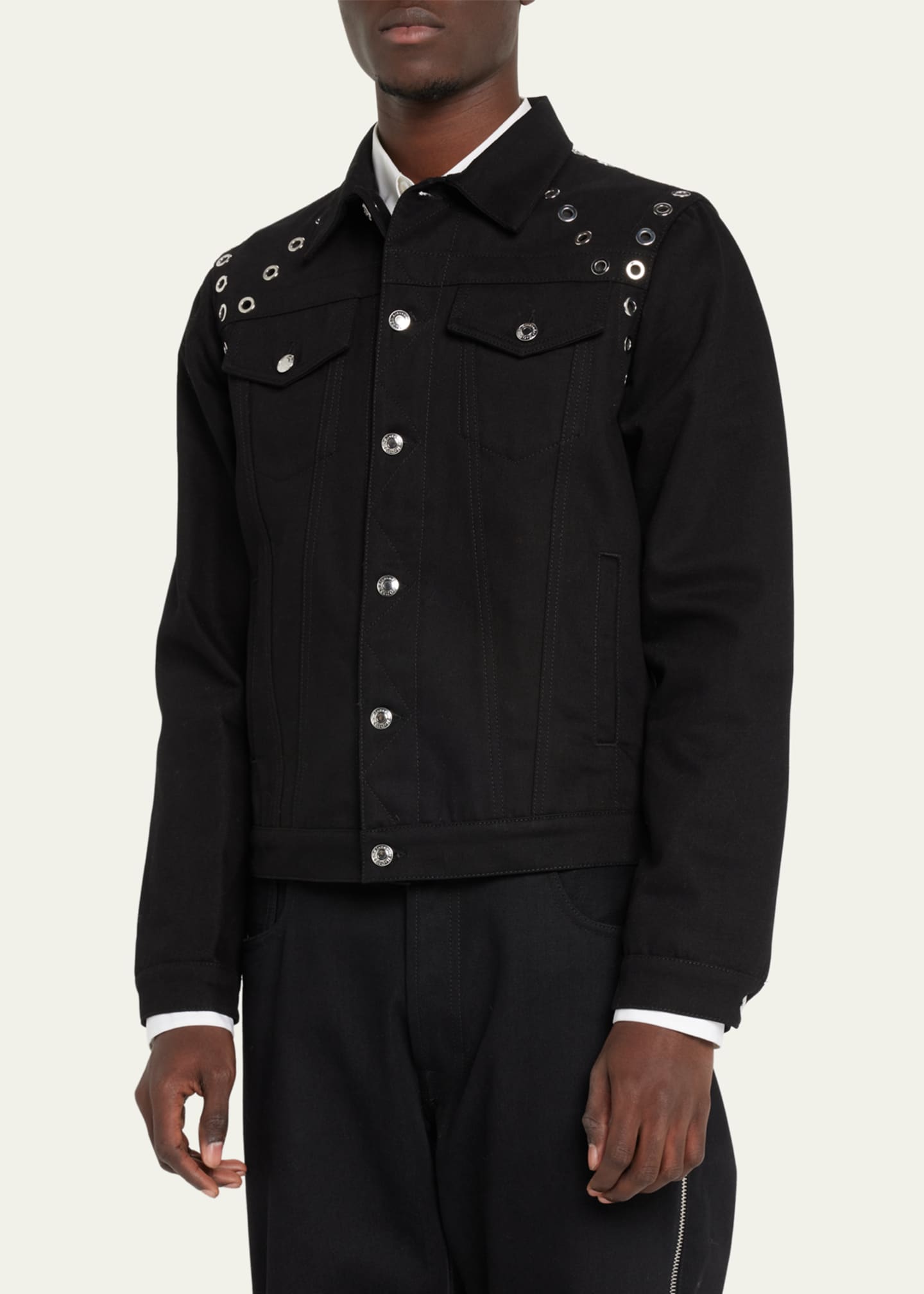 Alexander McQueen Men's Metal Eyelet Denim Jacket Bergdorf Goodman