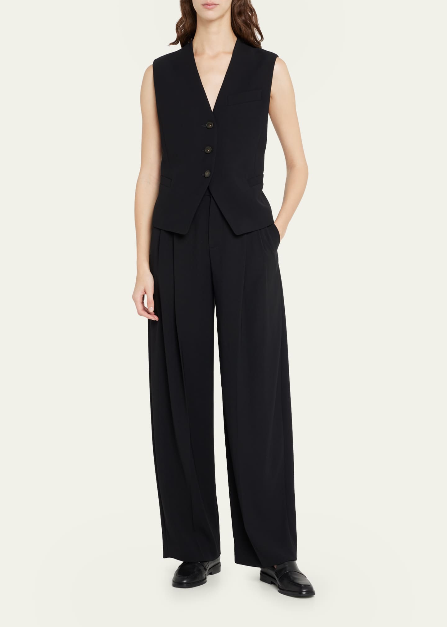 Vince Drop-Waist Pleated Crepe Trousers Image 2 of 5