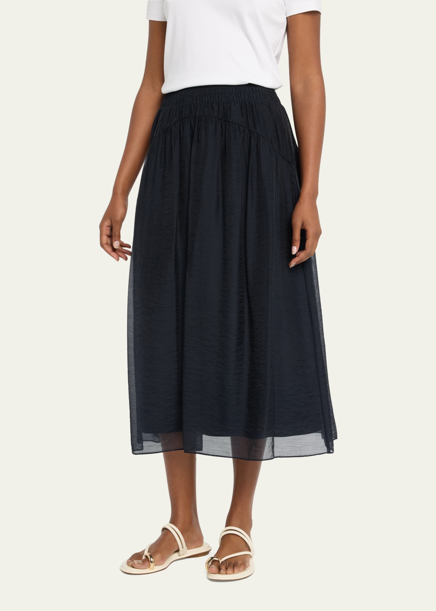 Vince Smocked Waist Midi Skirt With Pocket Bergdorf Goodman 7951