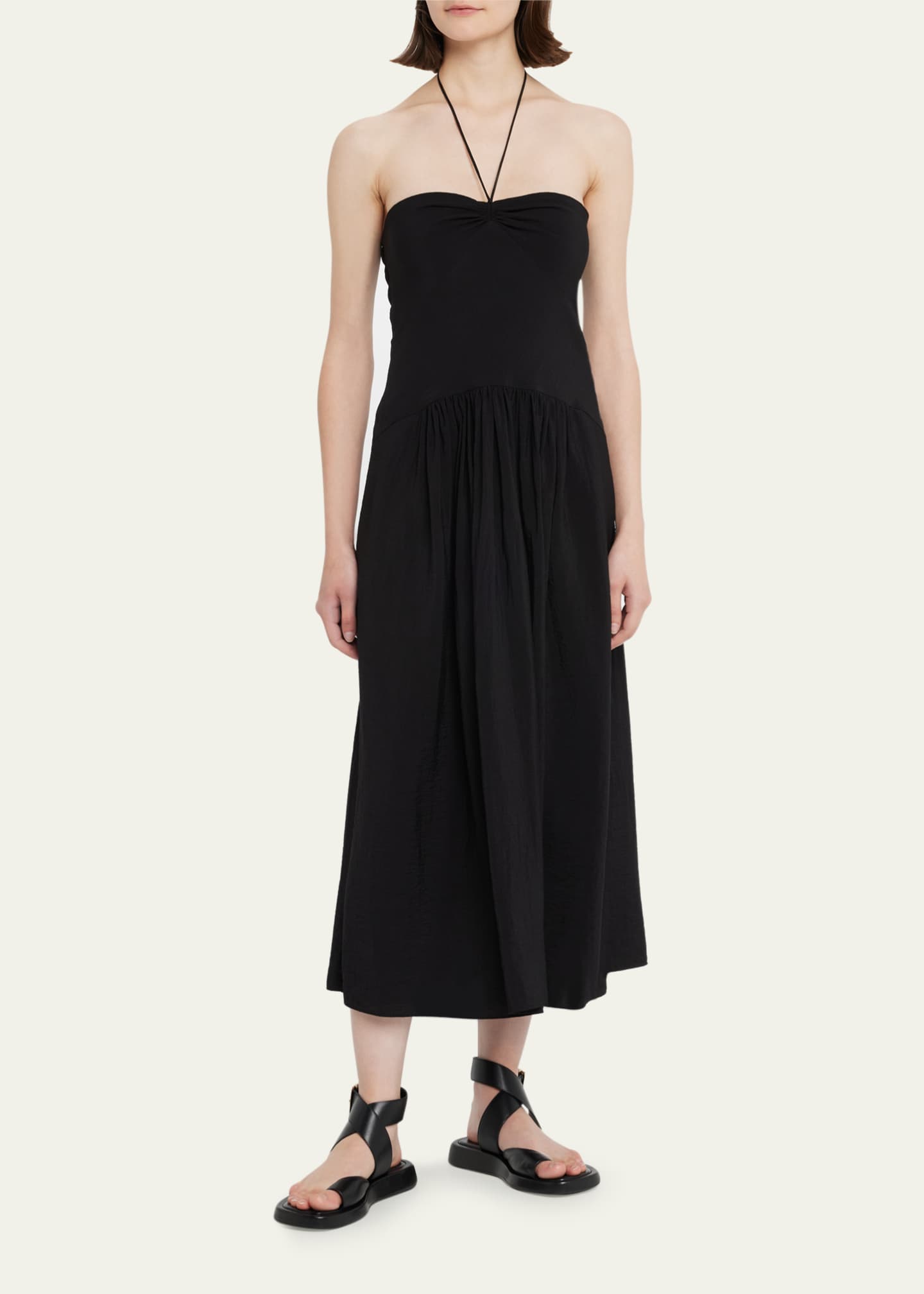 Vince Ruched Sweetheart Halter Midi Dress - Bergdorf Goodman