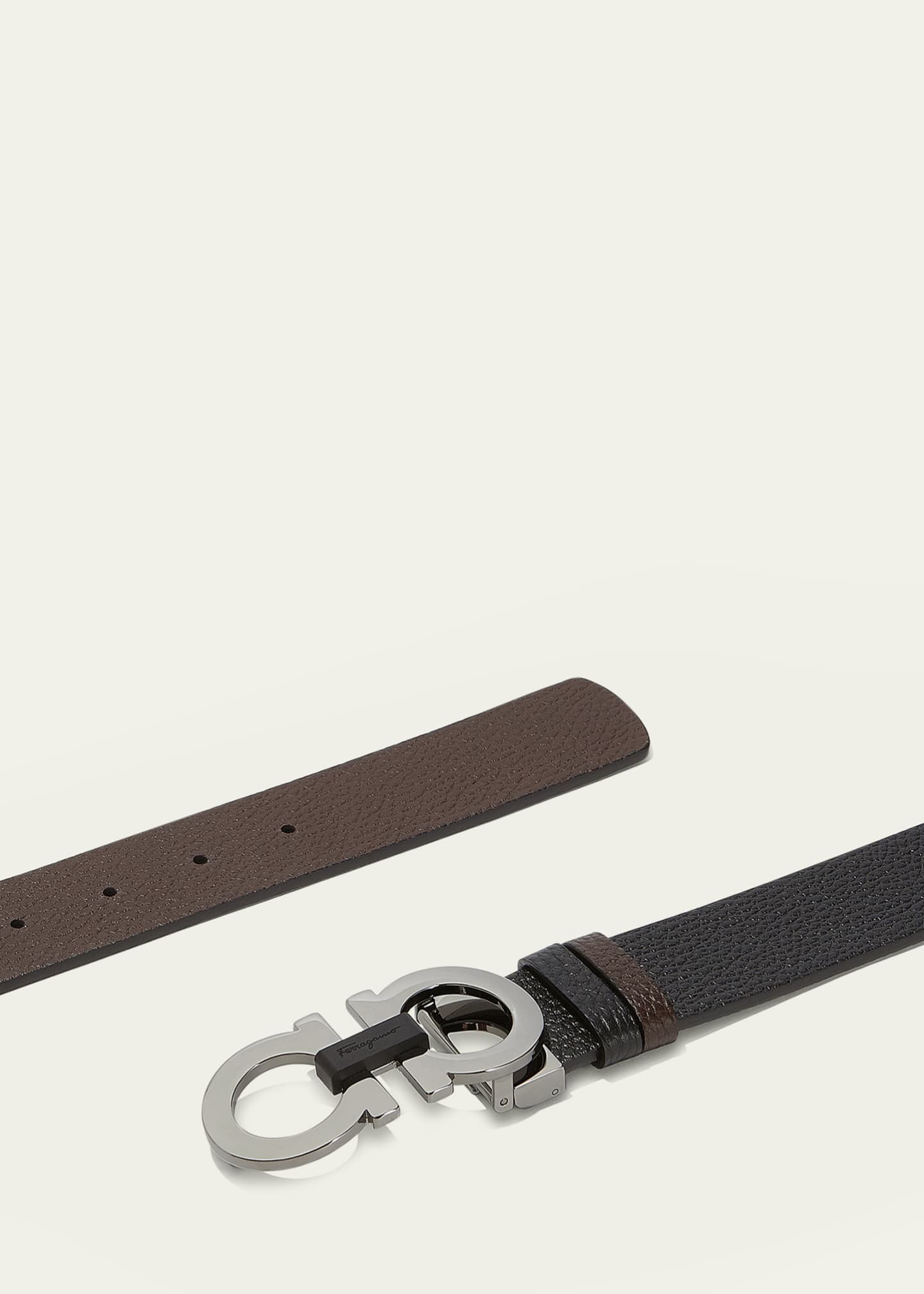 Ferragamo Men's Double Adjustable Reversible Leather Gancini Belt Image 2 of 2