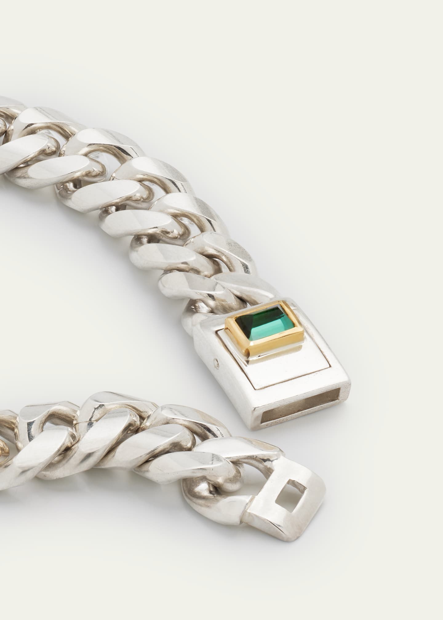 Lois Sasson Design Men's Sterling Silver Cuban Link Bracelet with Green