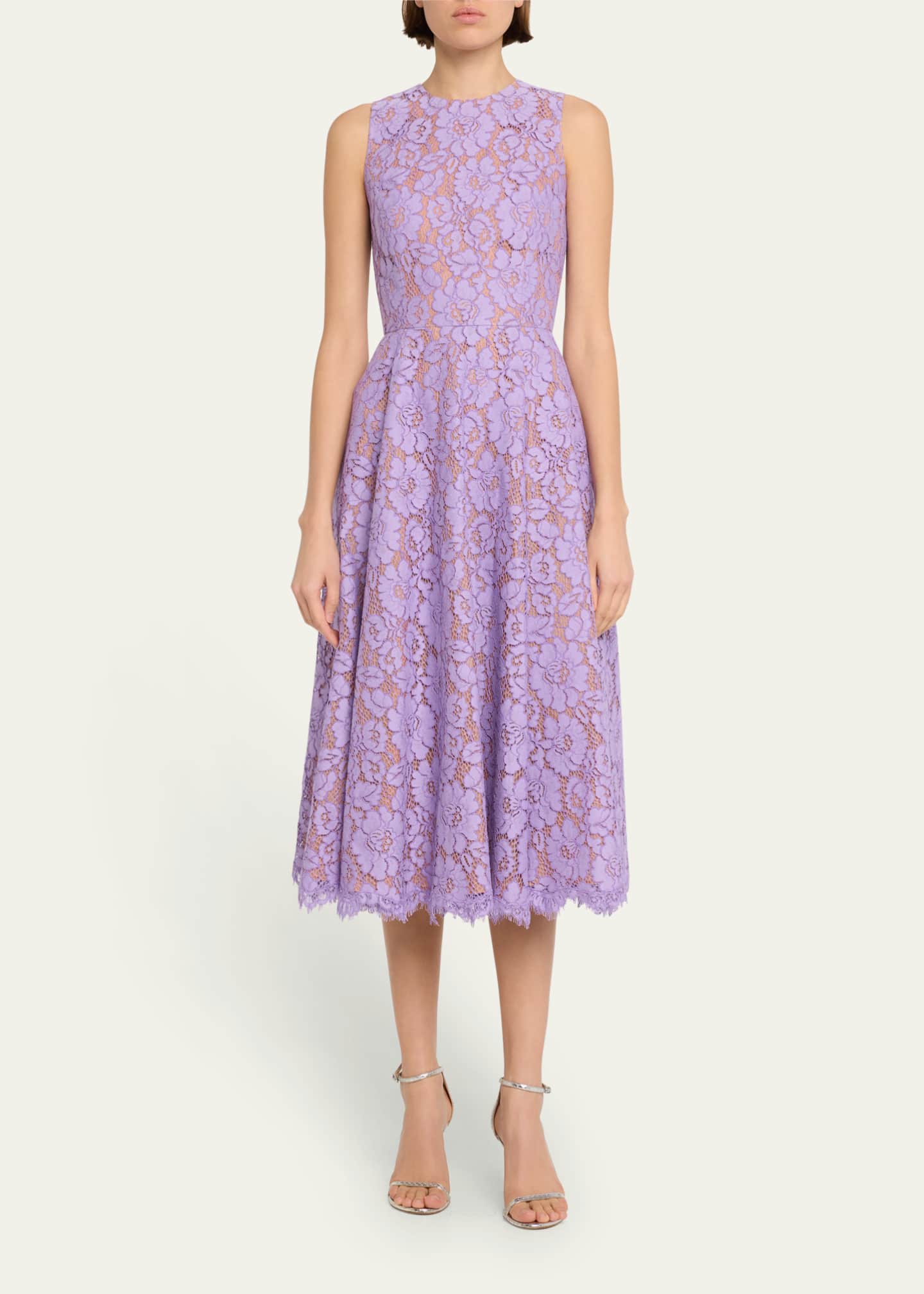 Michael Kors Collection Large Floral Lace Sleeveless Midi Dress ...