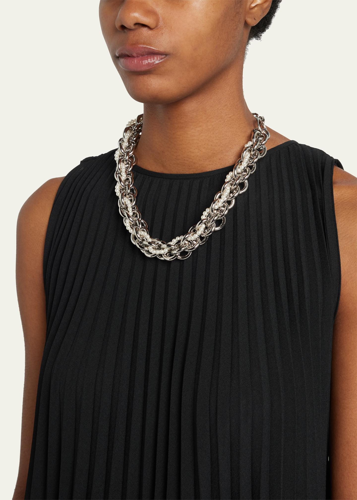 Simone Rocha Chain Necklace with Faux Pearl Thread - Bergdorf Goodman