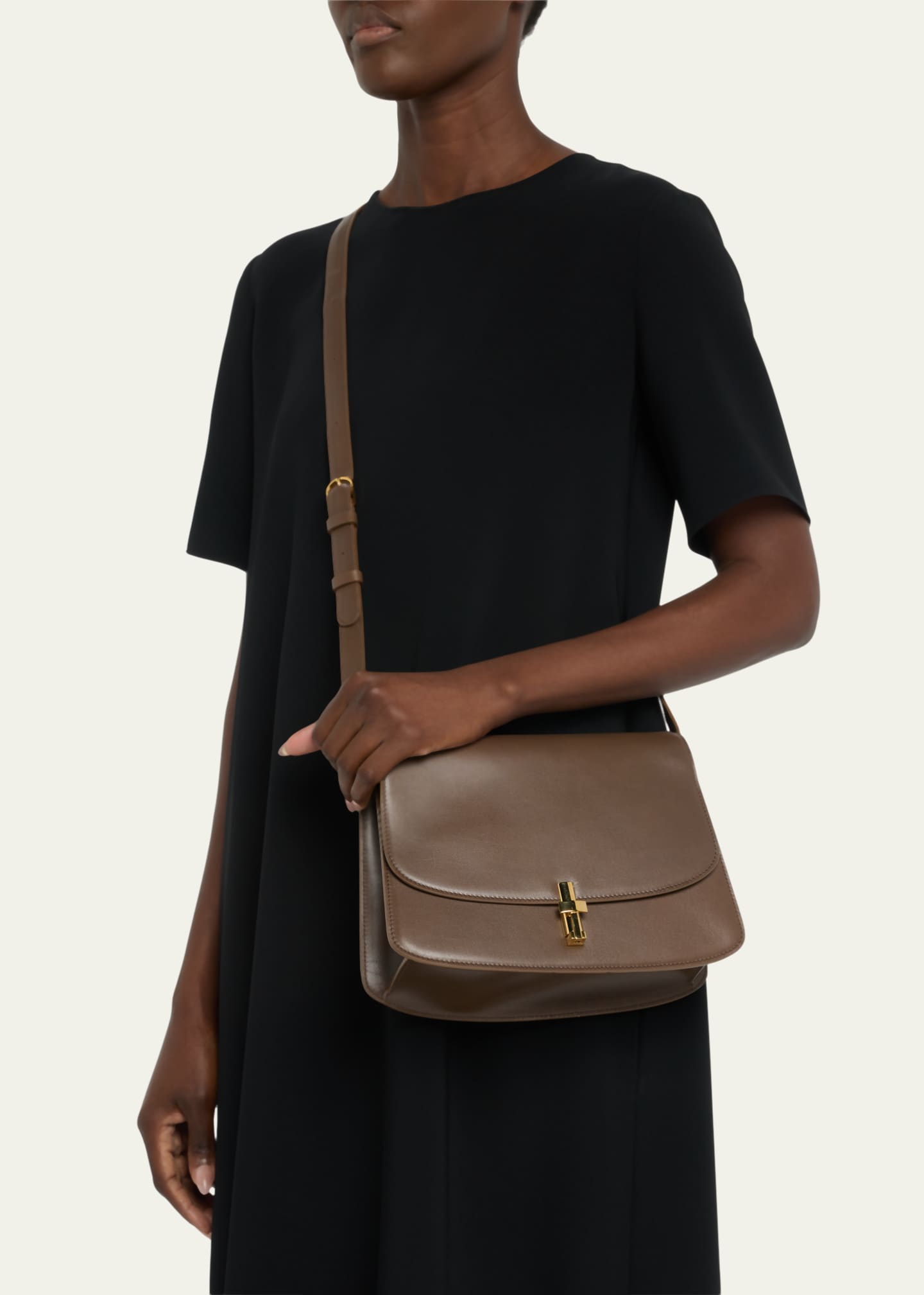 E W Sofia Leather Shoulder Bag in Brown - The Row