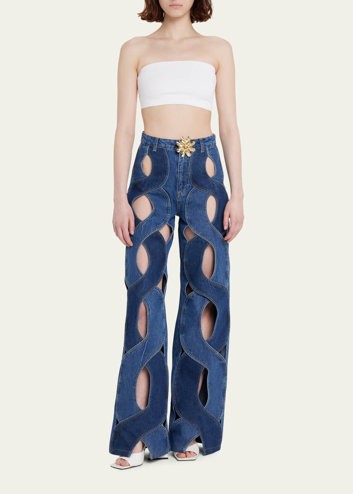 AREA Rope Cutout WideLeg Jeans Bergdorf Goodman