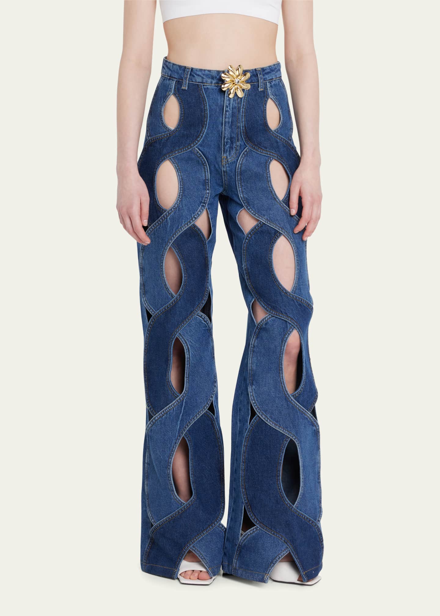 AREA Rope Cutout WideLeg Jeans Bergdorf Goodman