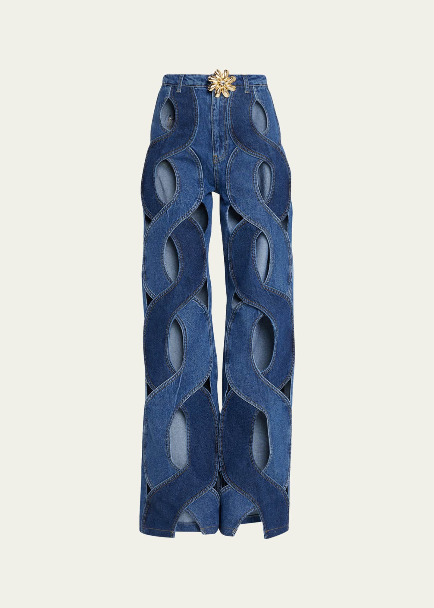 AREA Rope Cutout WideLeg Jeans Bergdorf Goodman