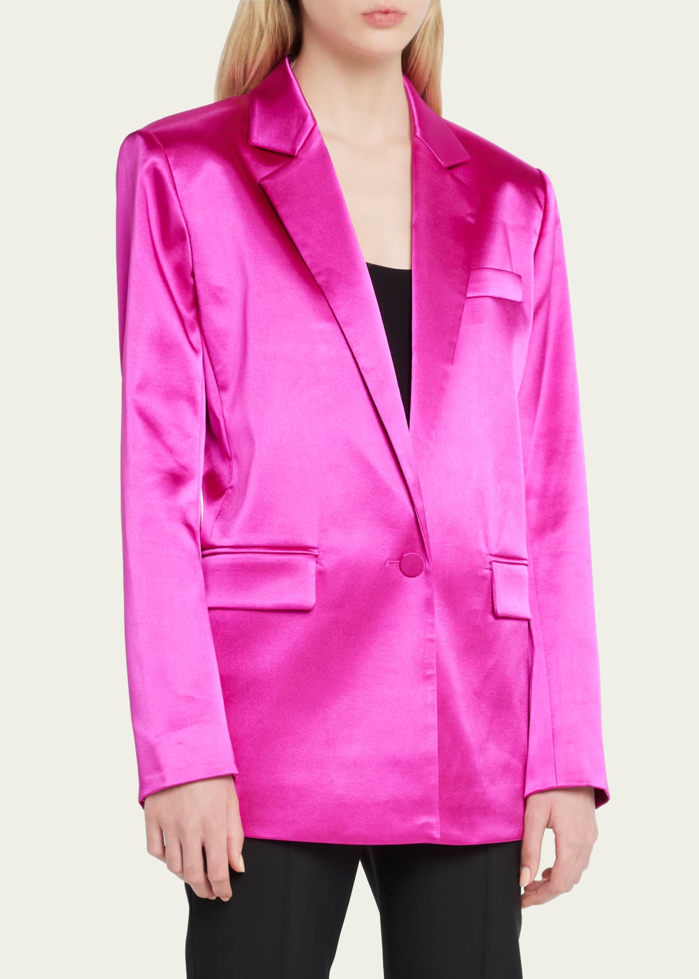 FRAME Satin Strong Shoulder Blazer Bergdorf Goodman