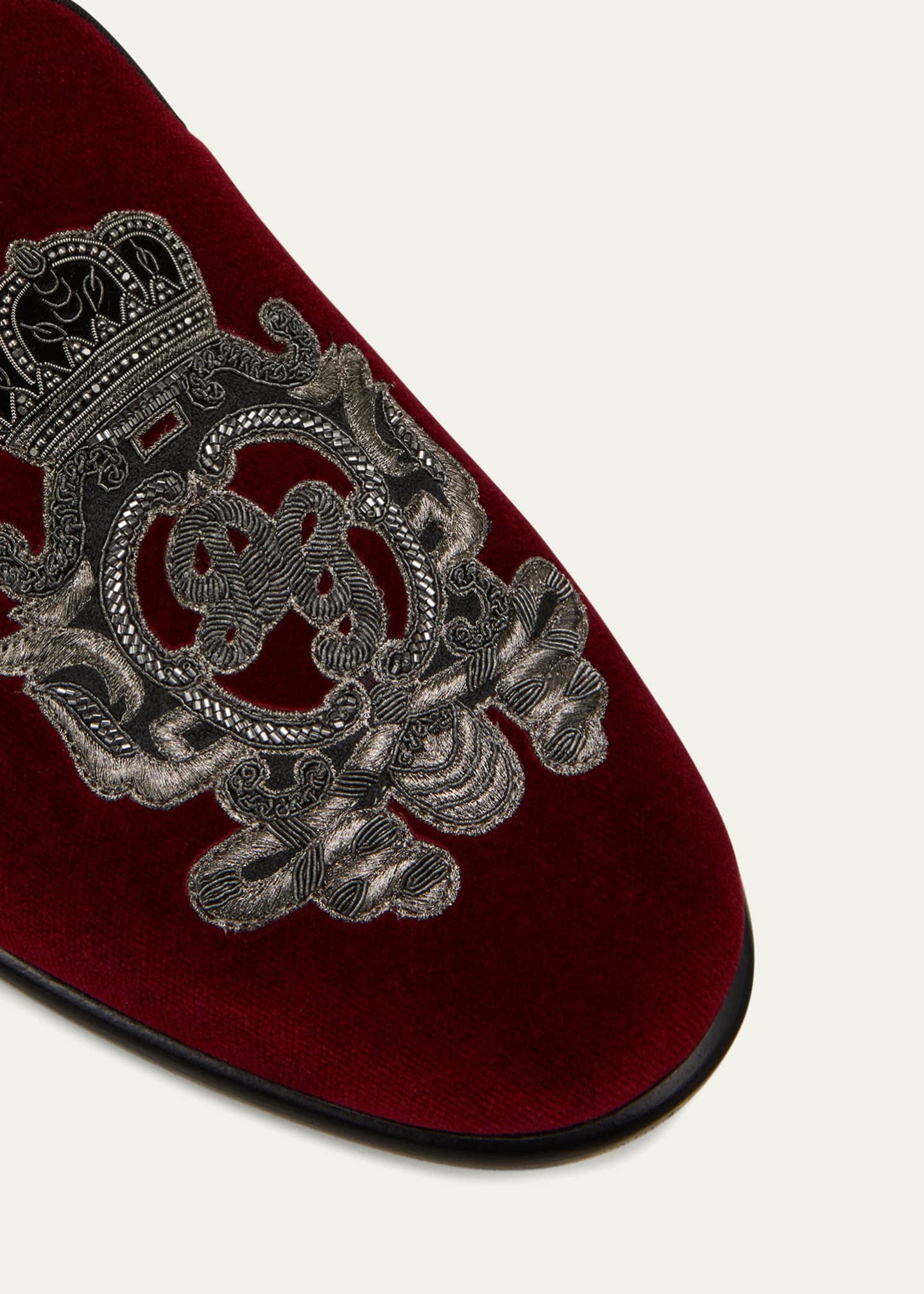 Dolce&Gabbana Men's Embroidered Coat of Arms Velvet Loafer Slippers ...