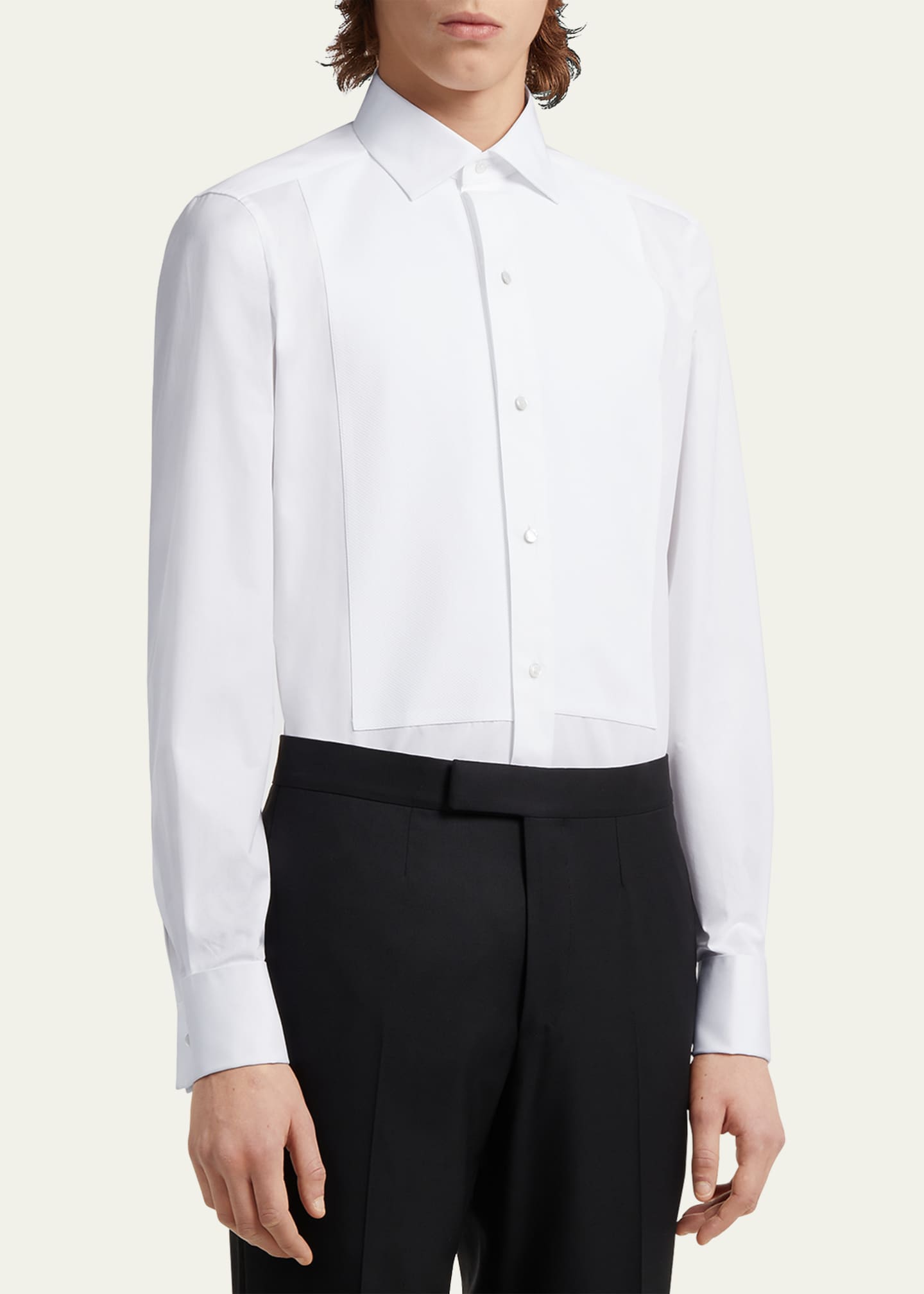 ZEGNA Men's Formal Piquet Evening Shirt Image 4 of 5