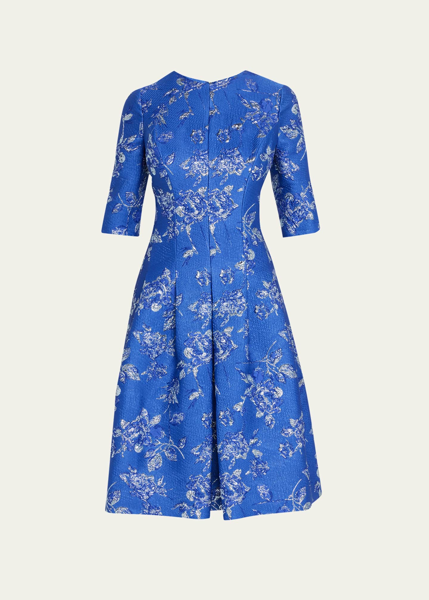 Rickie Freeman for Teri Jon Pleated Floral Jacquard Midi Dress