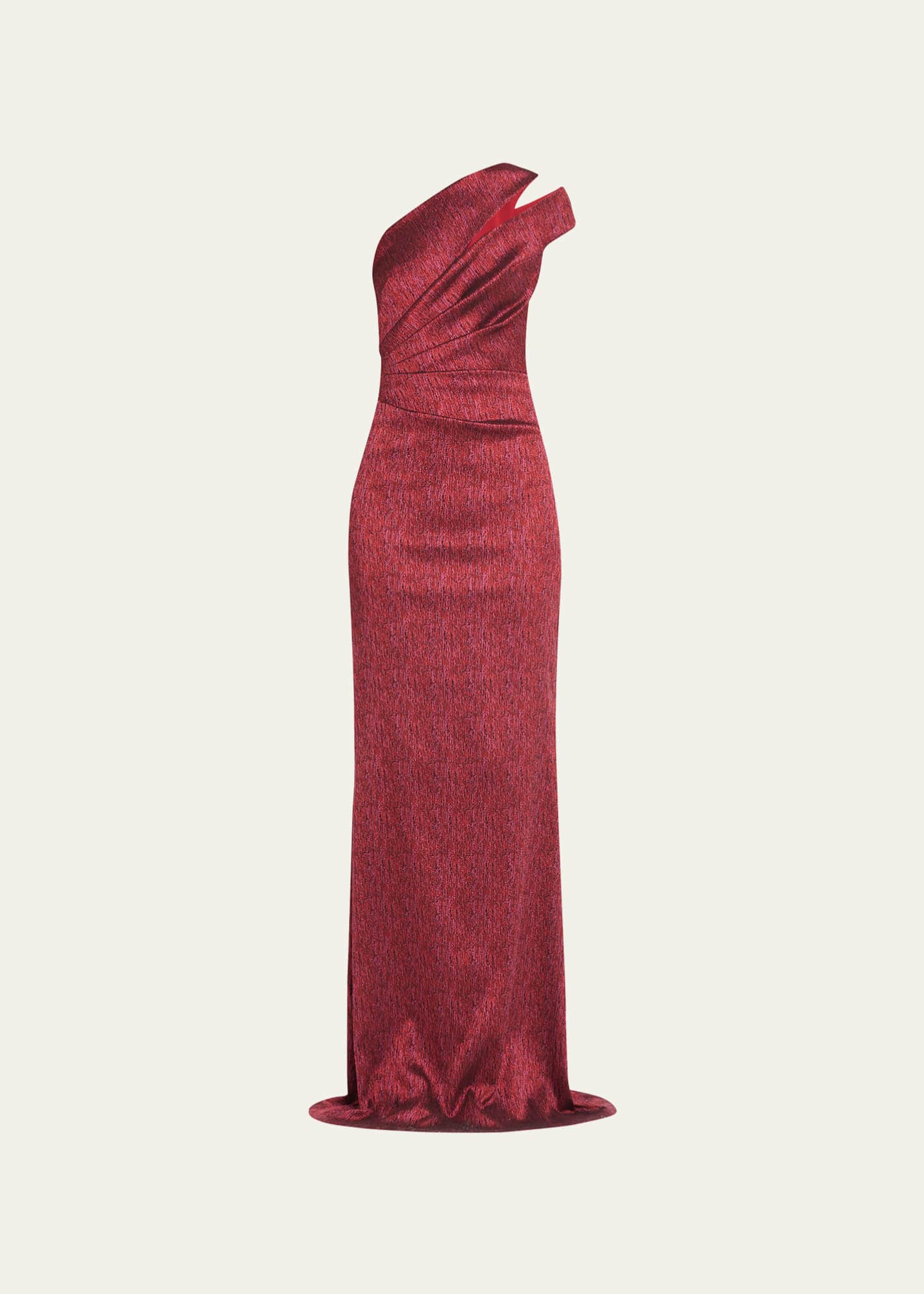 Rickie Freeman for Teri Jon One Shoulder Cutout Jacquard Gown
