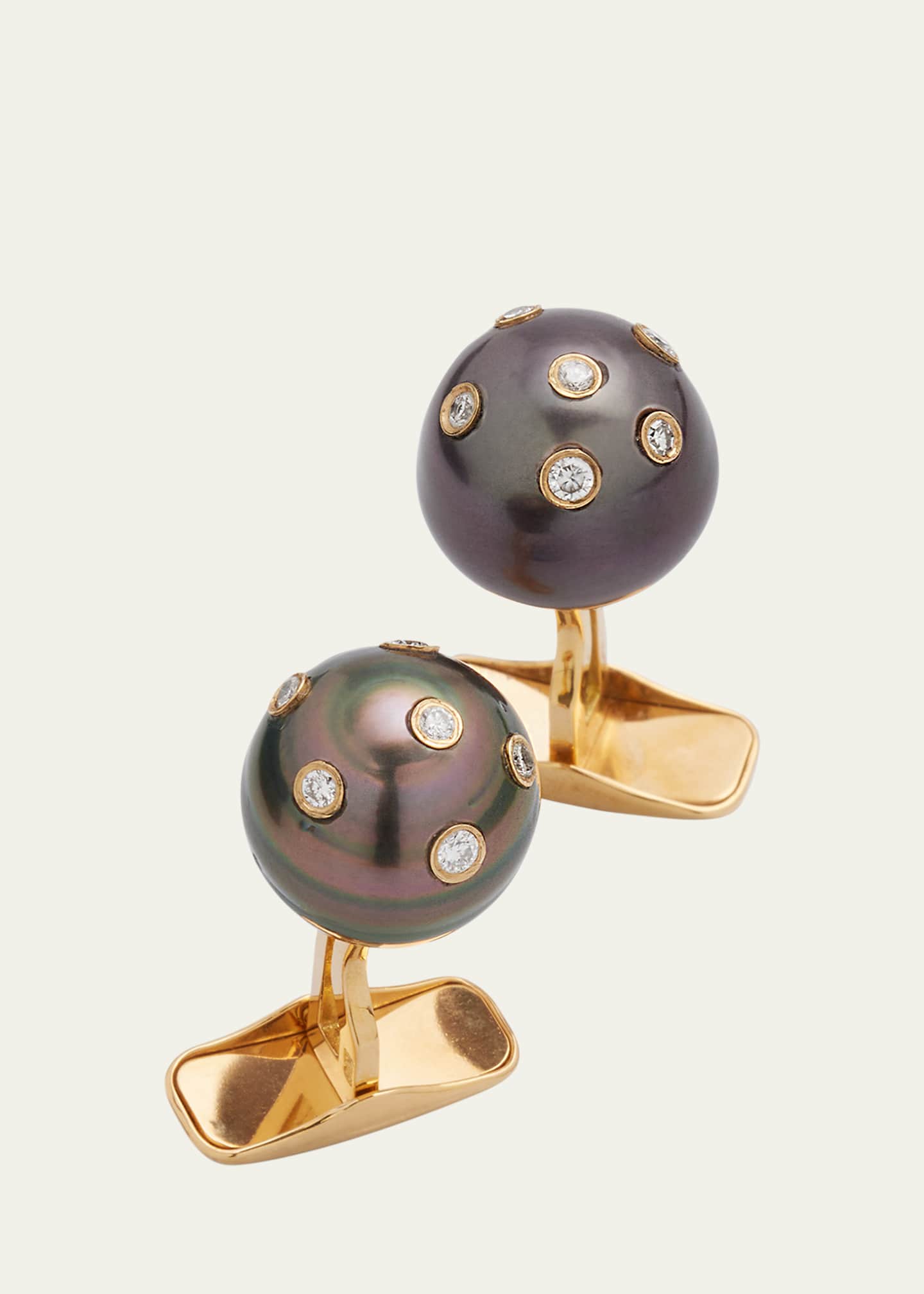 Jan Leslie Men's Grey Pearl Scattered Diamond Cufflinks Image 3 of 5